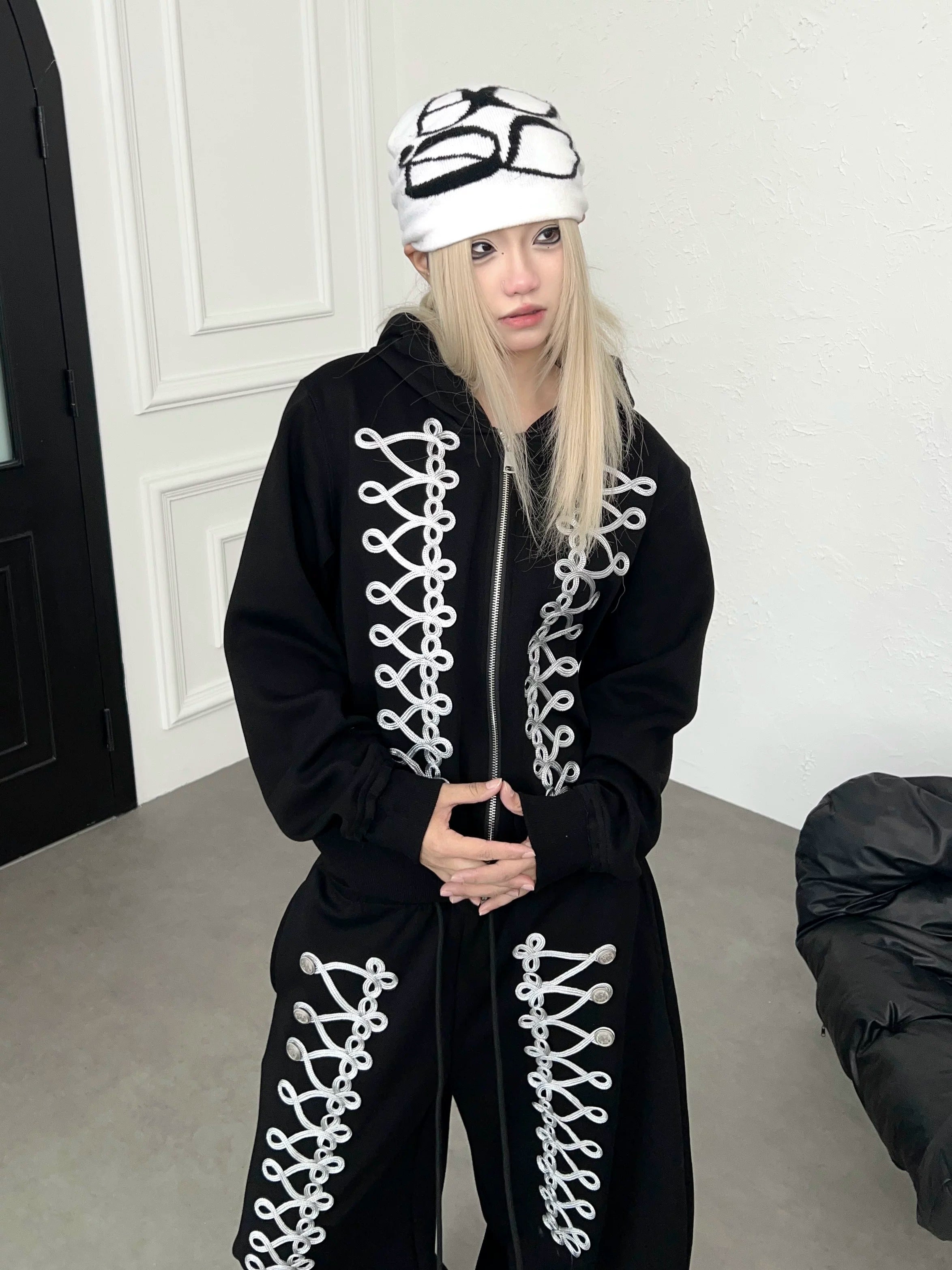 Code Embroidery Zip Hooded Parka MB7442