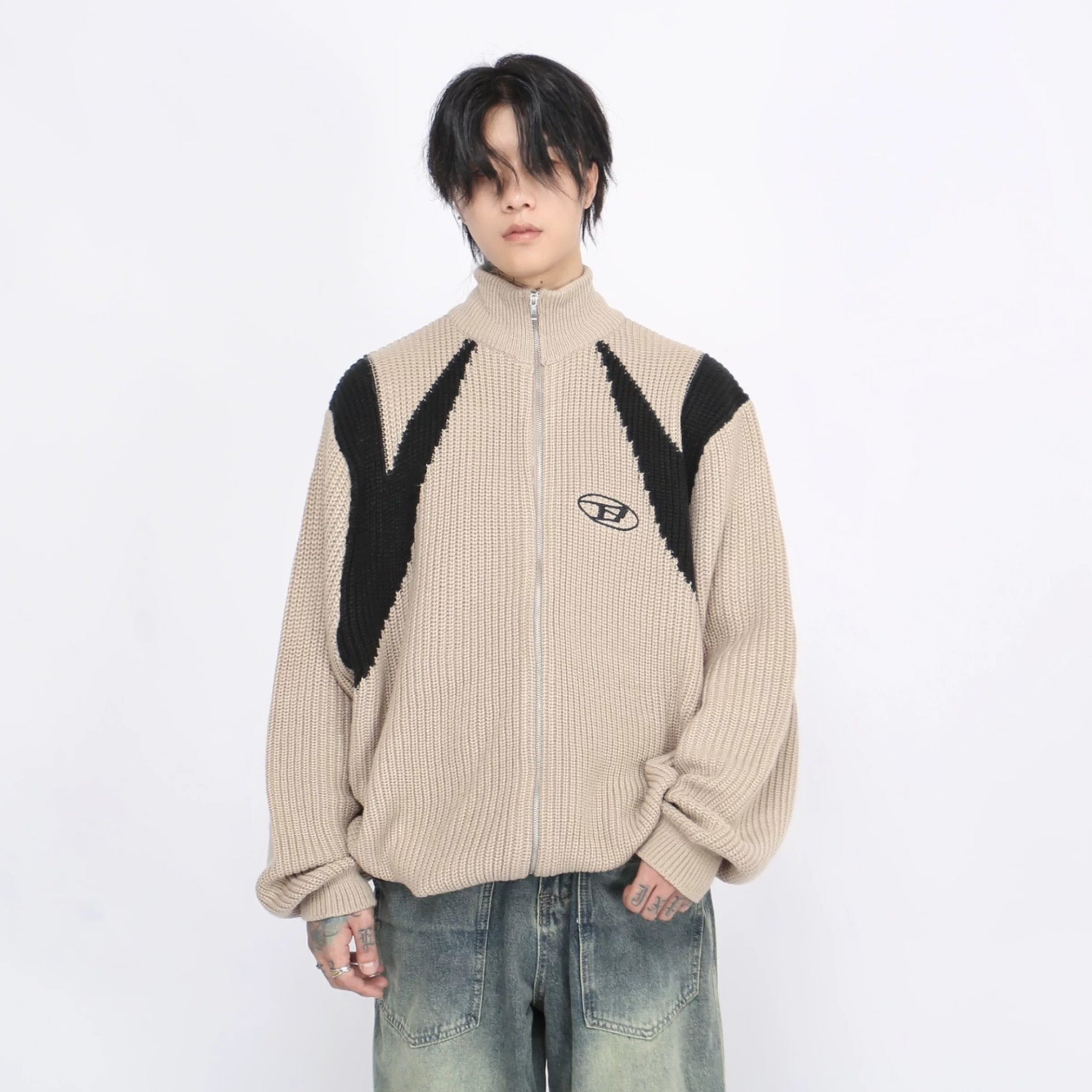 Color-Blocking Knitted Zip Jacket MB7418
