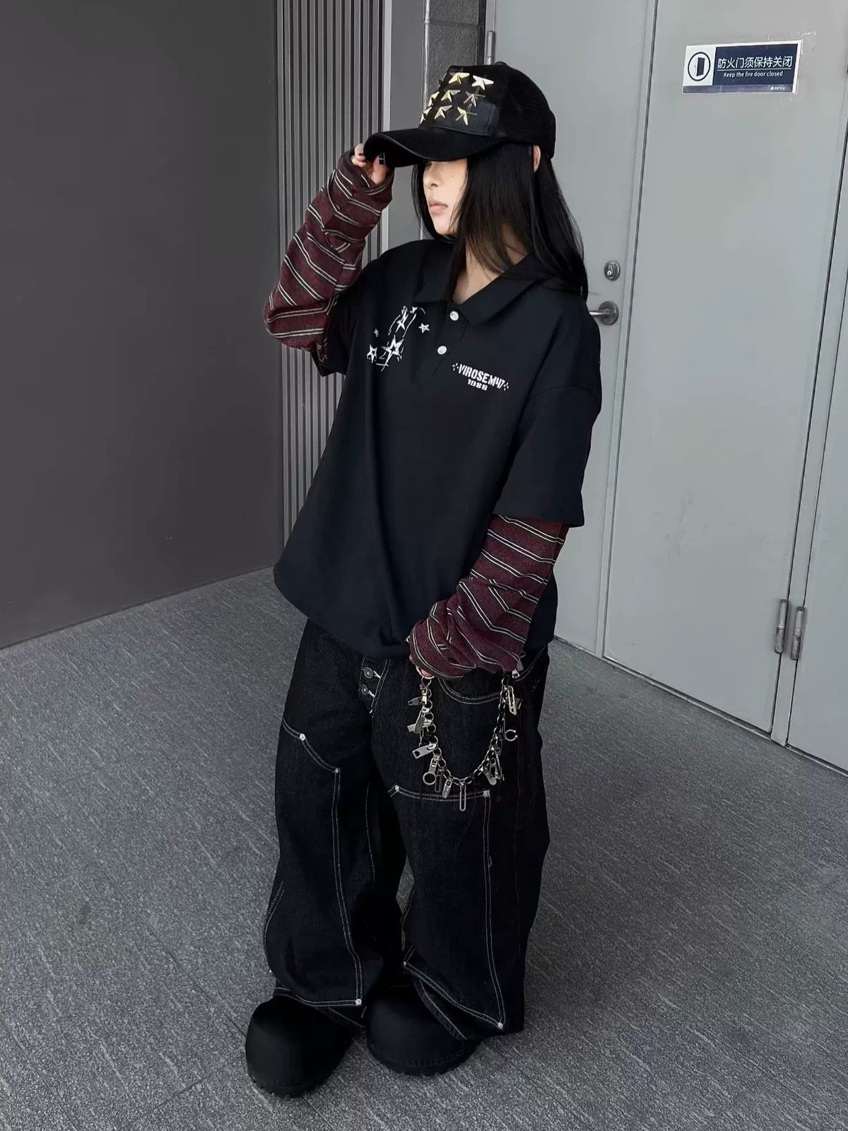 Double-Waist Back Logo Loose Denim Pants MB7459