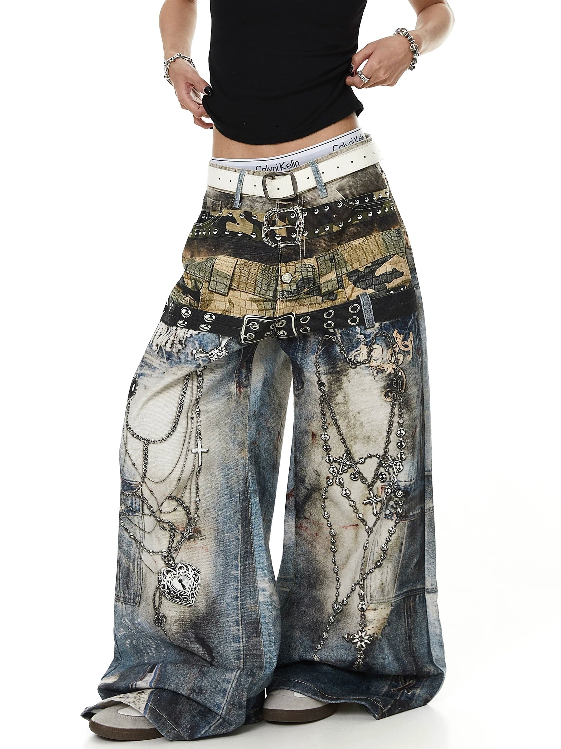 3D Printed Chain Belt Fared Jeans MB7436