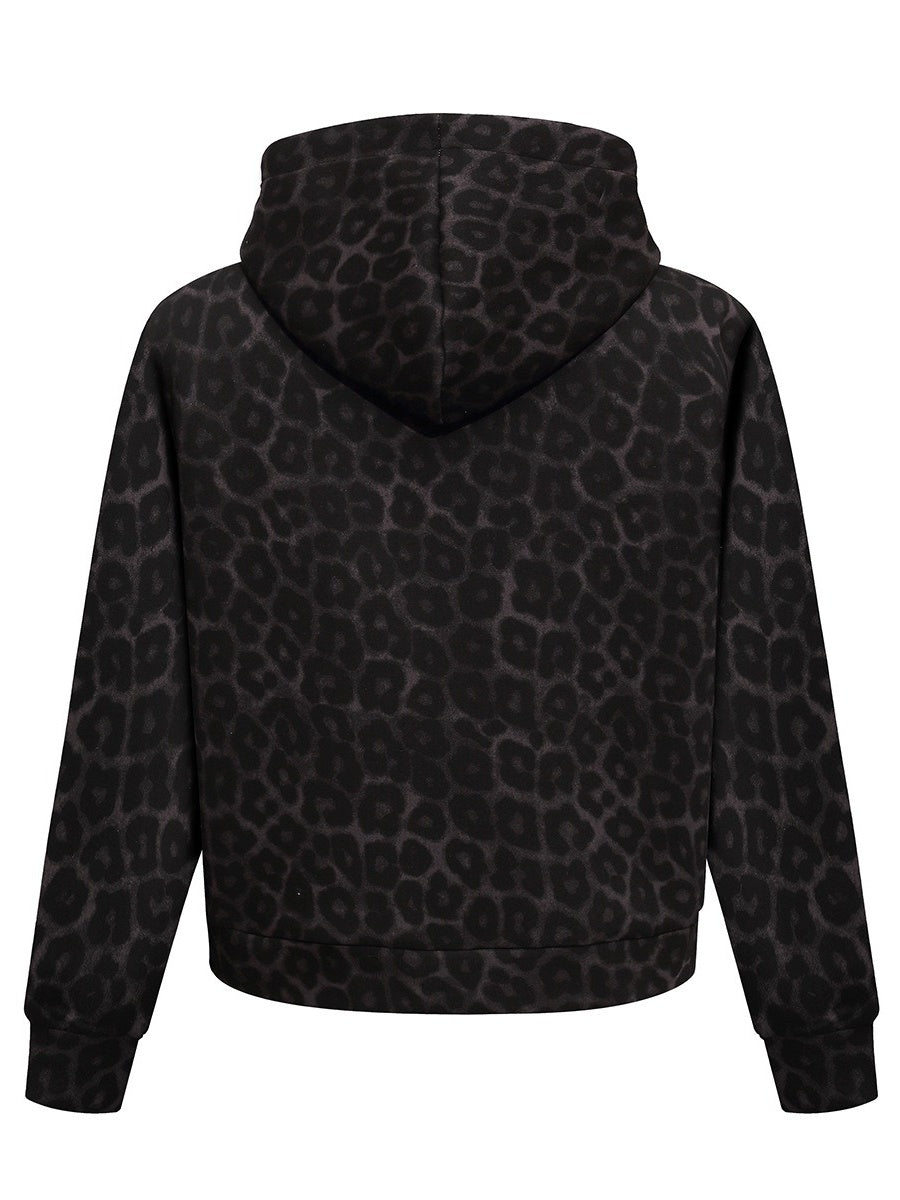 Leopard Print Hooded Sweat Short Jacket MB7467