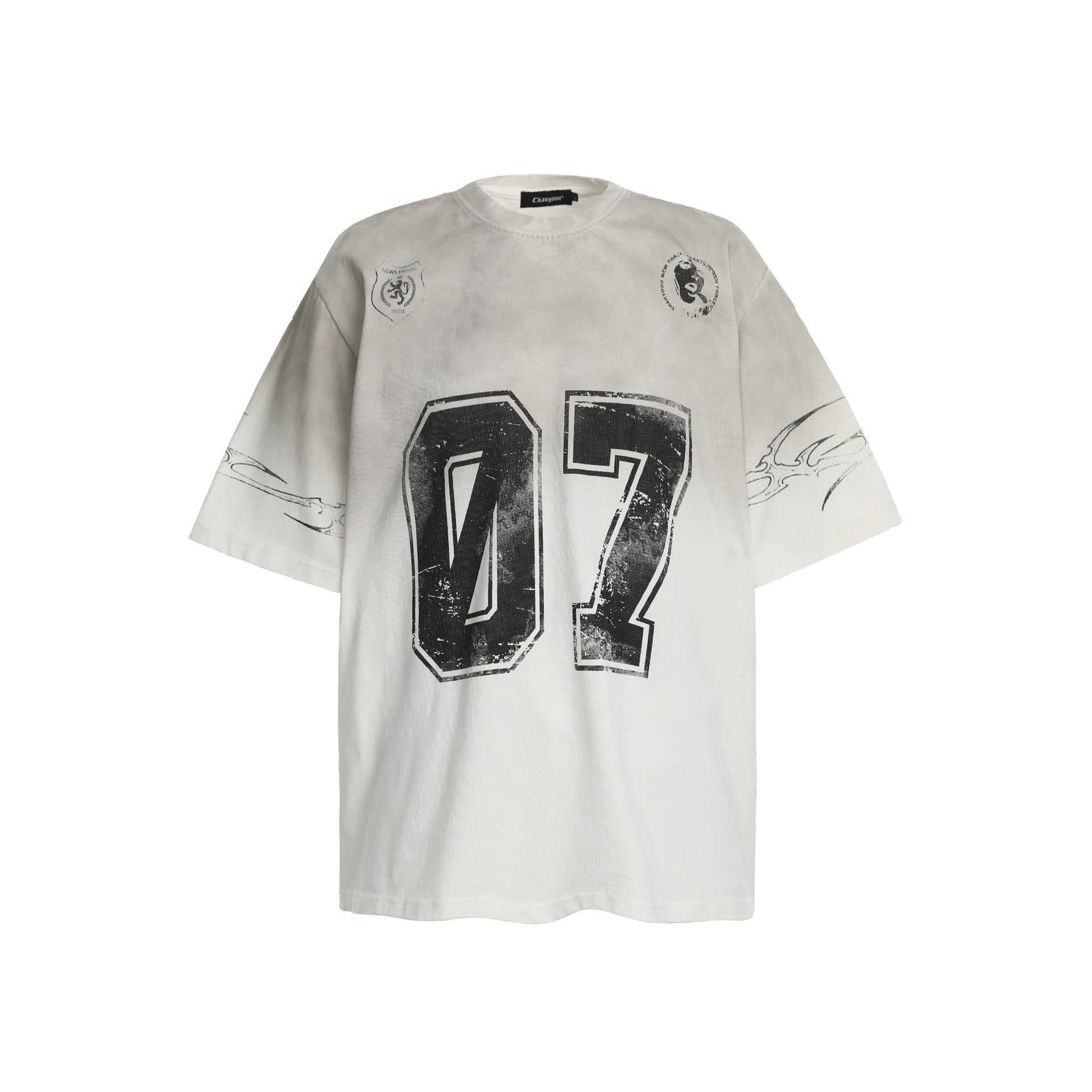 Dirty Dye Distressed Numbering Printed T-Shirt MB7415