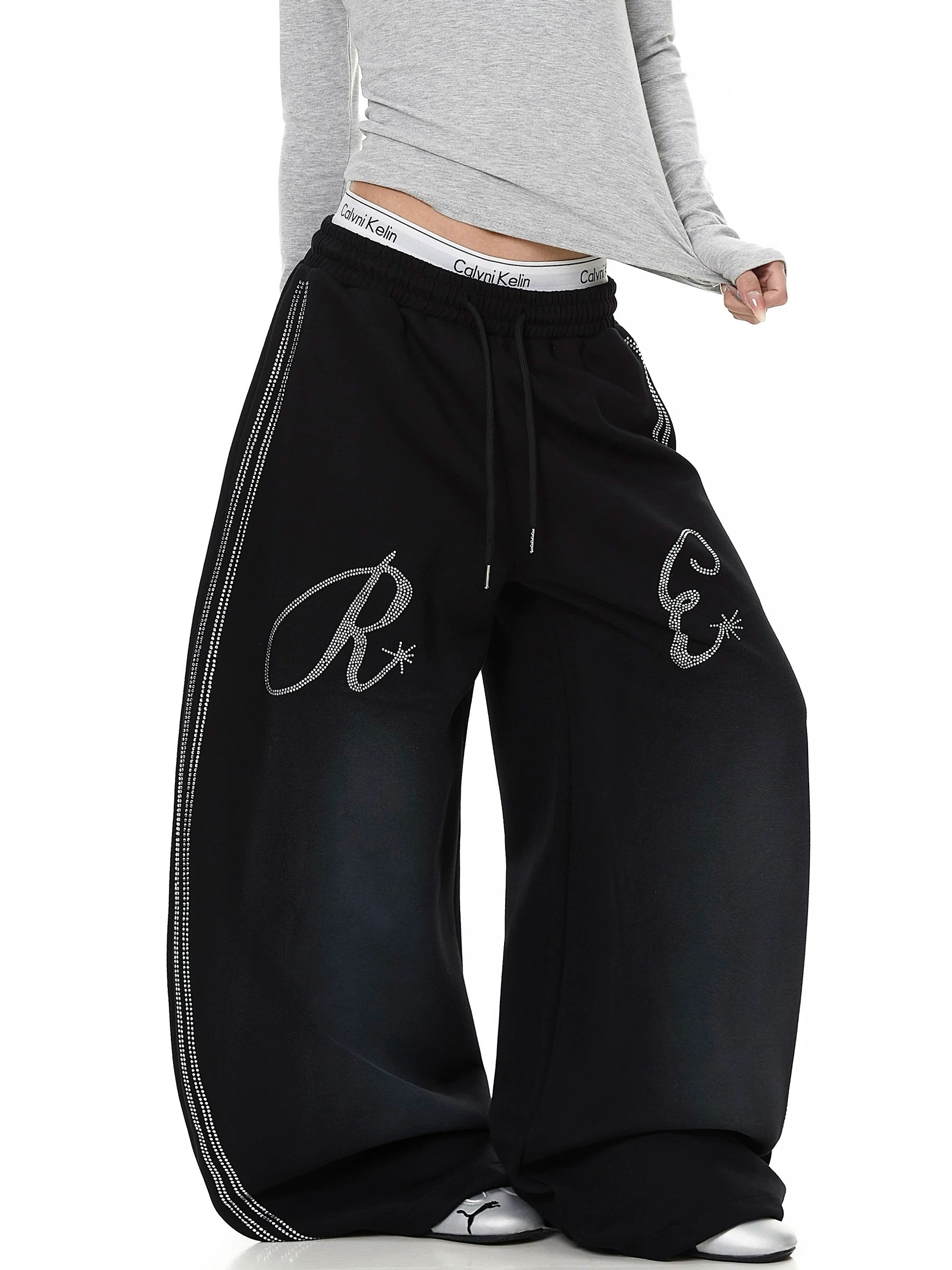 Rhinestone-Inspired Wide-leg Sweat Pants MB7438