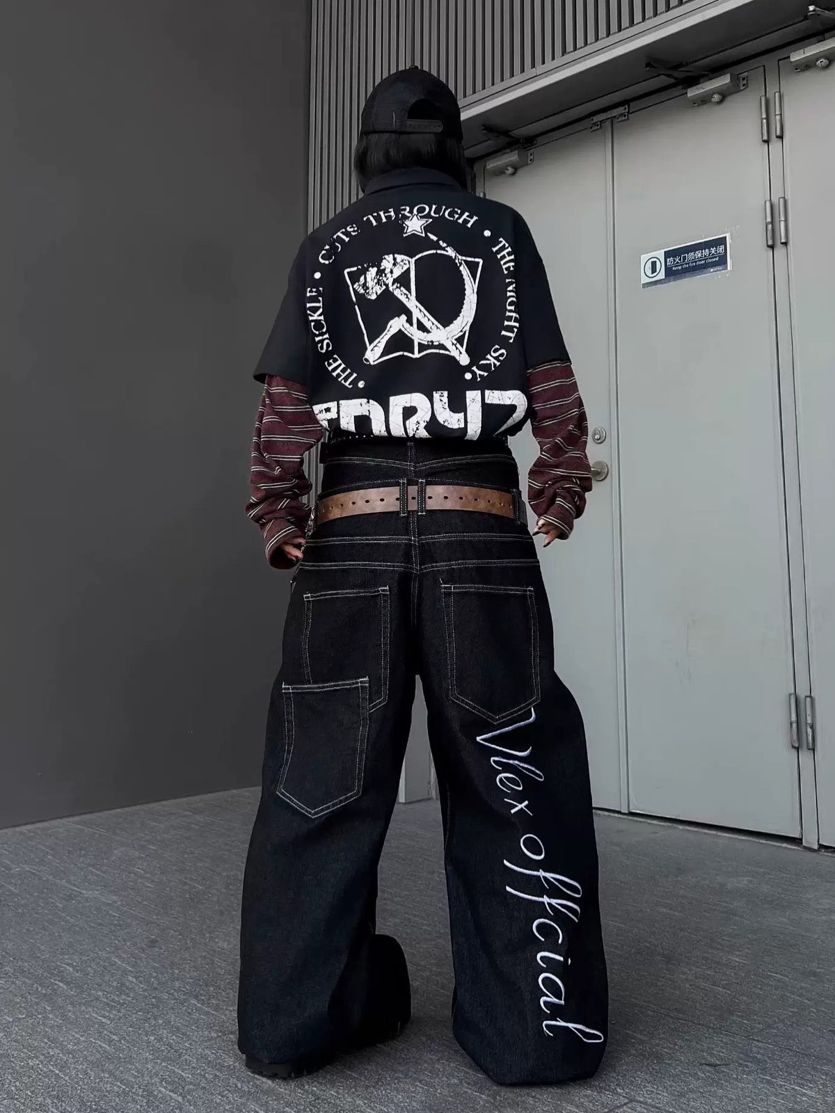 Double-Waist Back Logo Loose Denim Pants MB7459