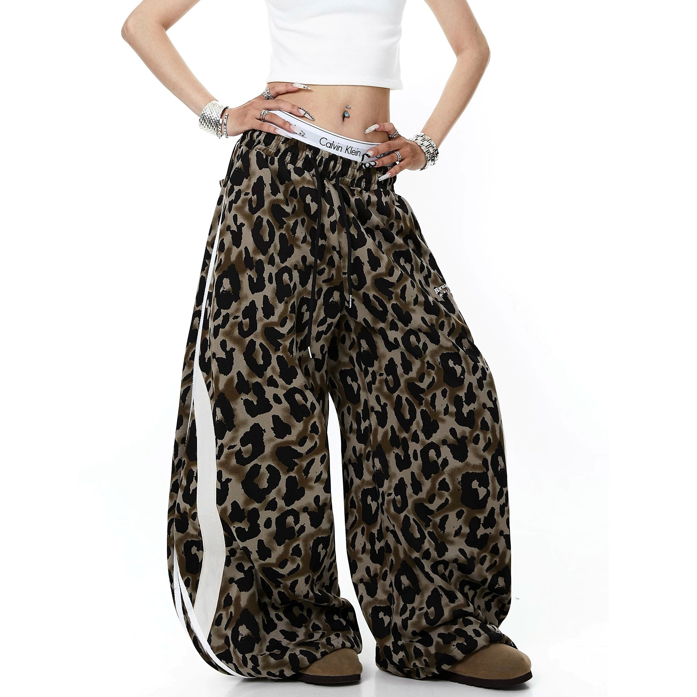Leopard Side Stripe Wide Sweat Pants MB7409