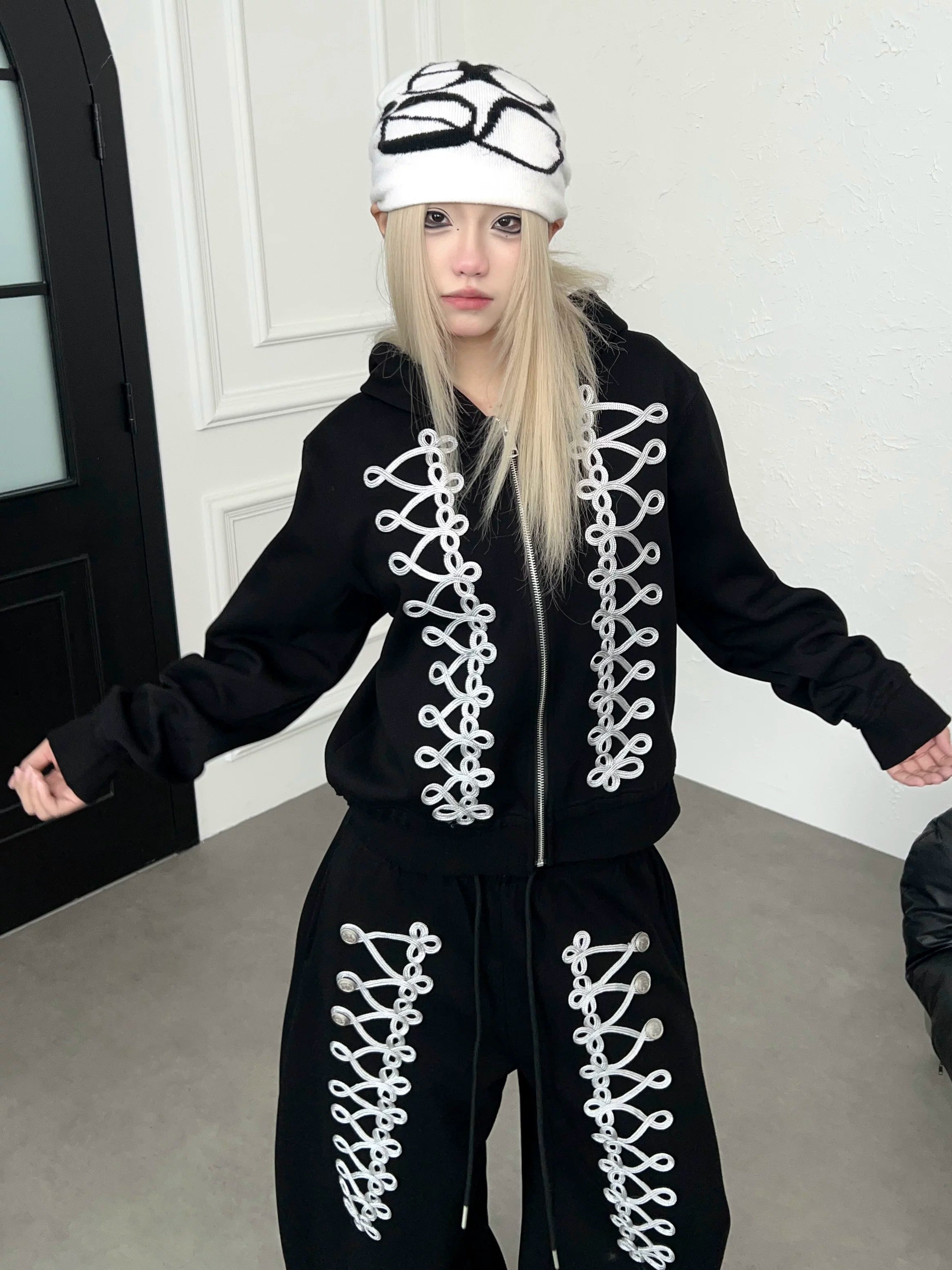 Code Embroidery Zip Hooded Parka MB7442