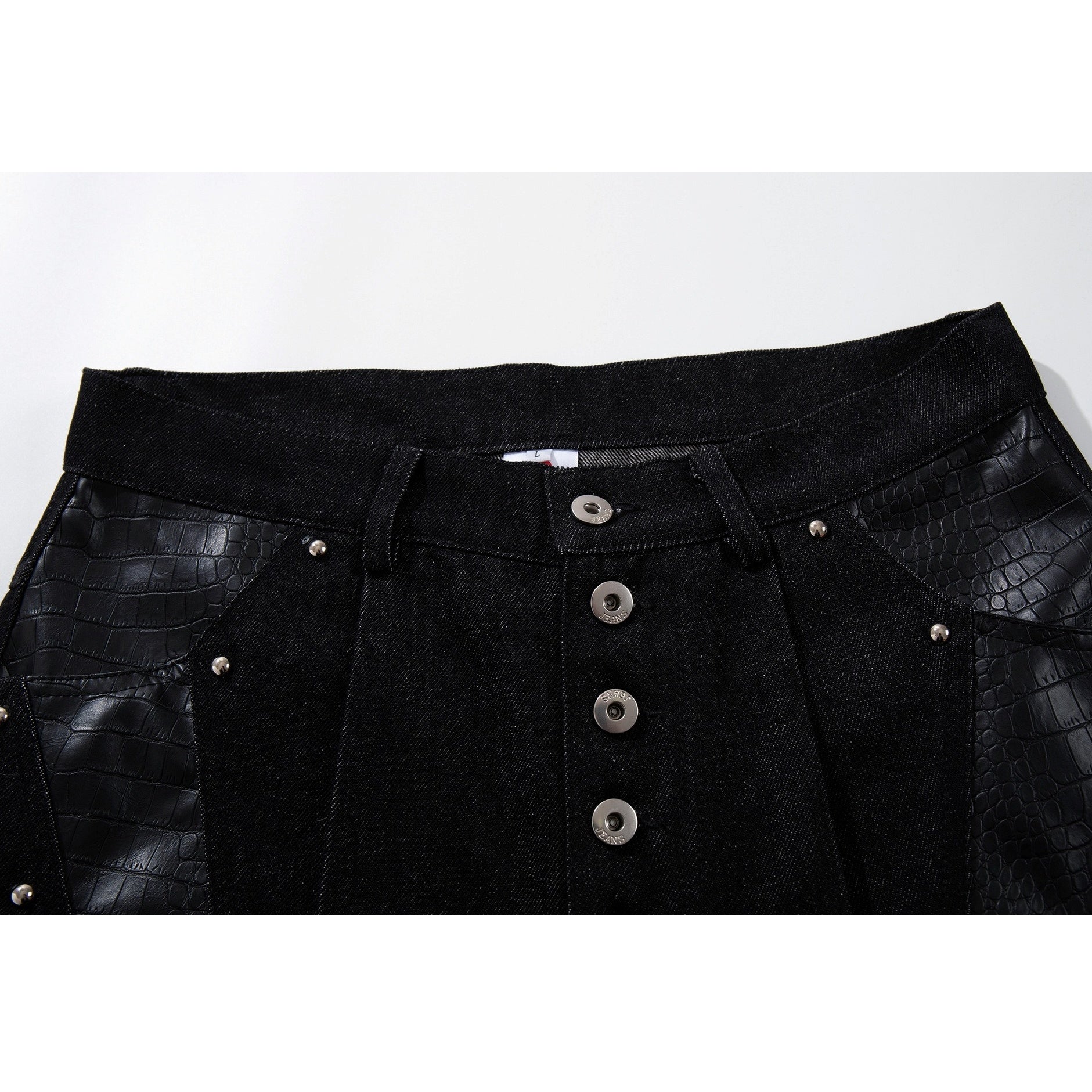 Studded Snake-Embossed Wide Denim Pants MB7411