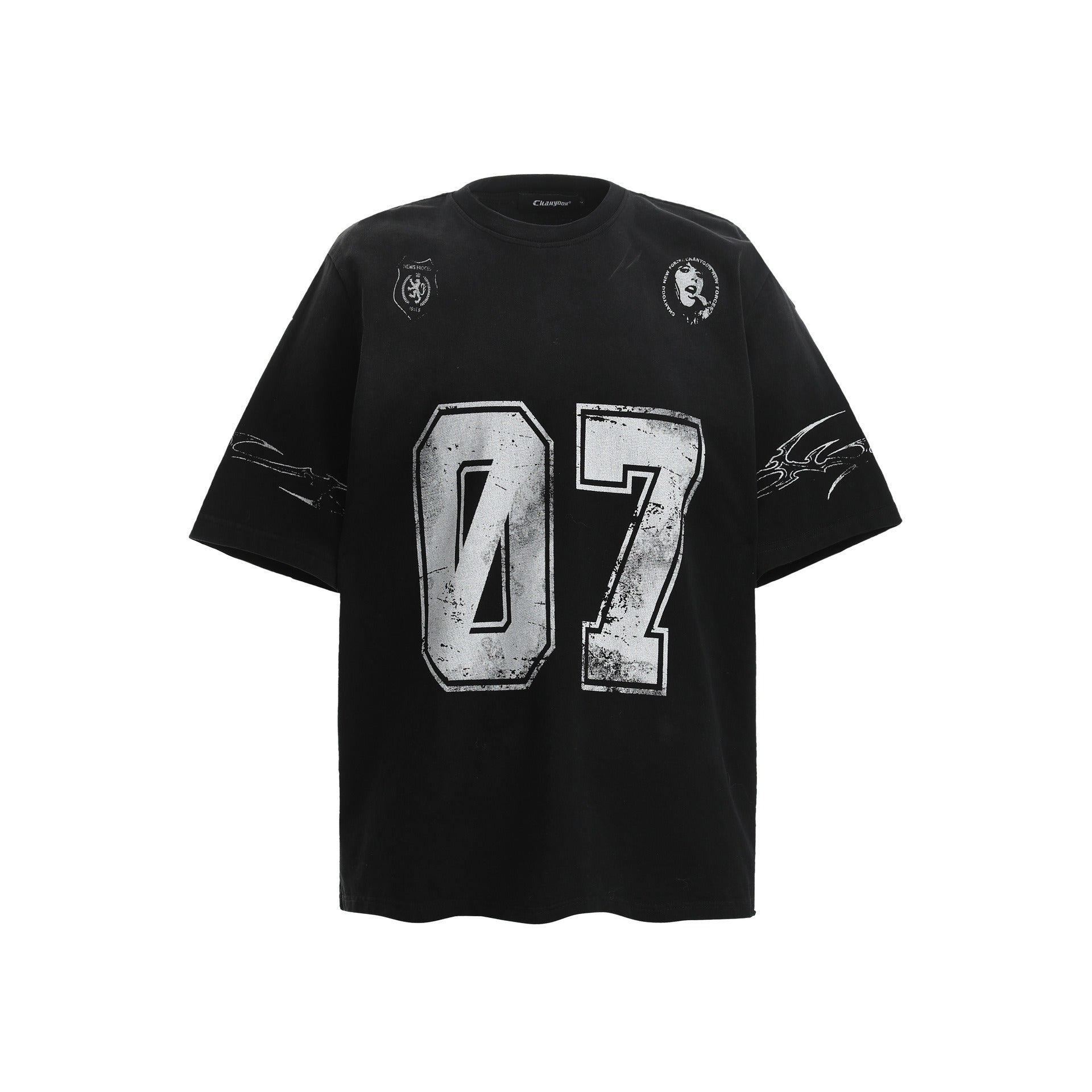 Dirty Dye Distressed Numbering Printed T-Shirt MB7415