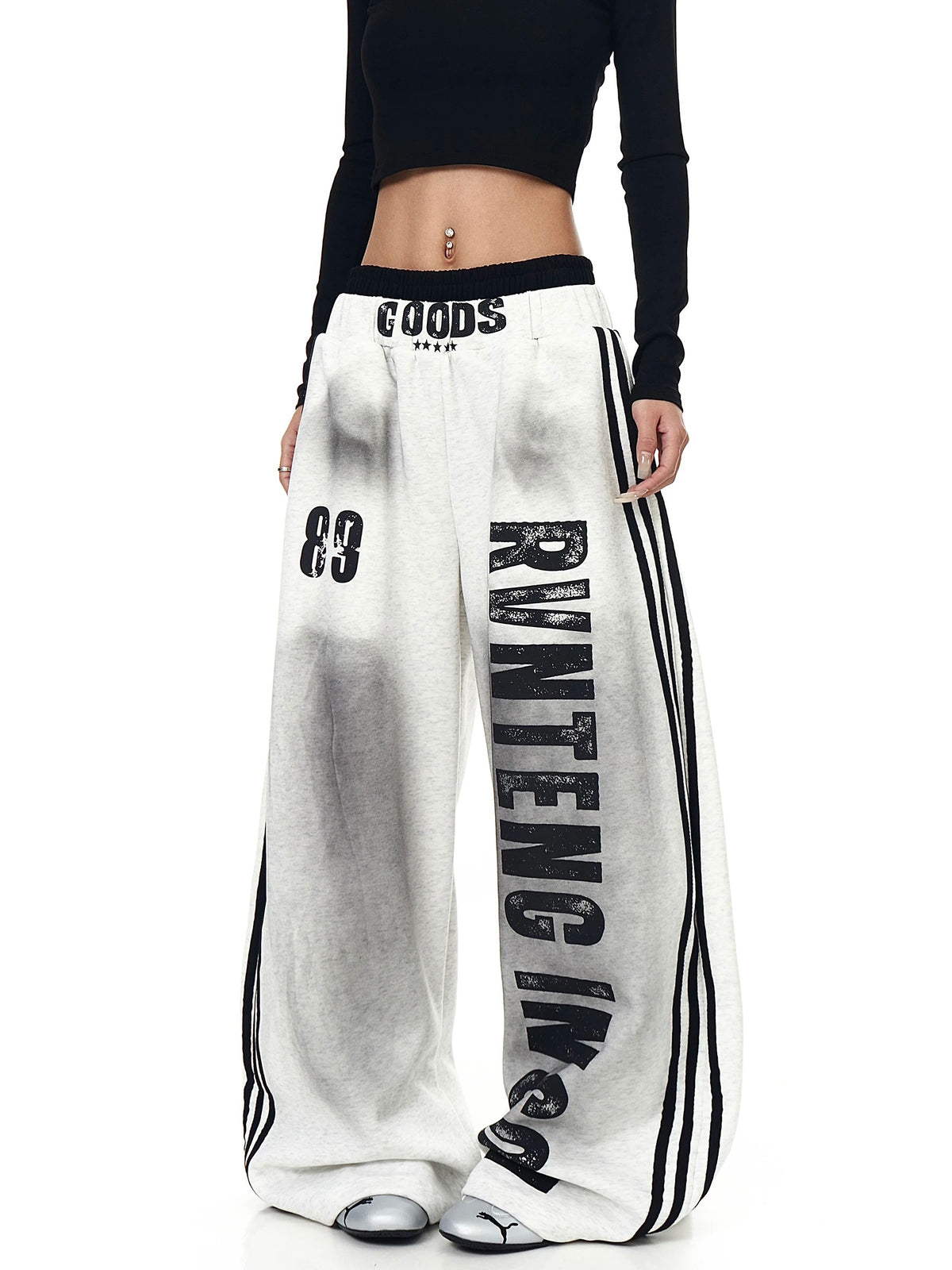 Side-Line Distress Curved Sweat Pants MB7453