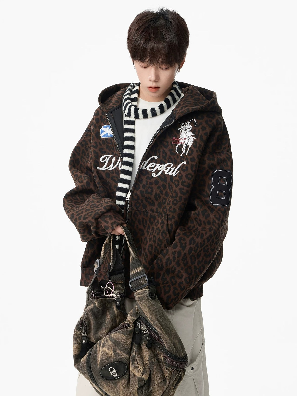 Leopard Numeric Patch Hooded Sweat Jacket MB7465
