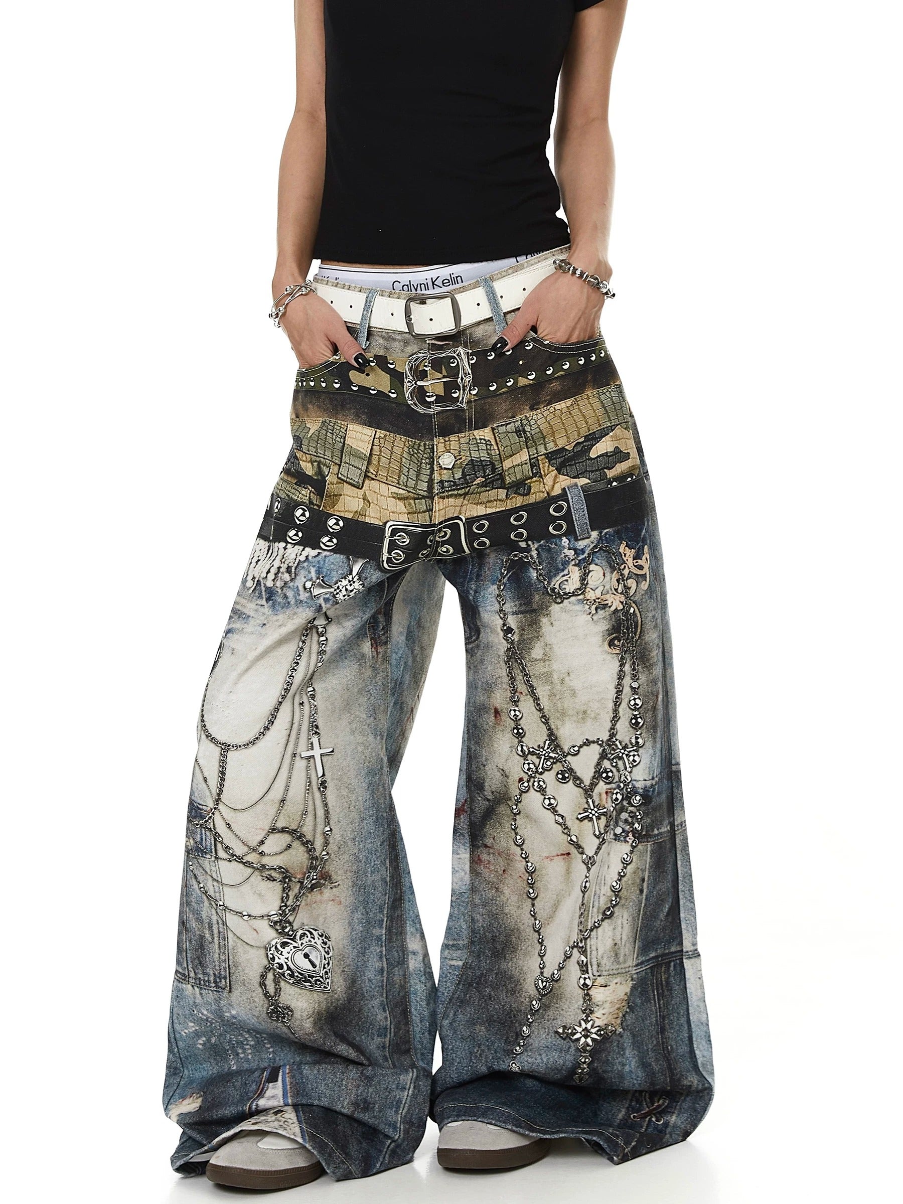 3D Printed Chain Belt Fared Jeans MB7436