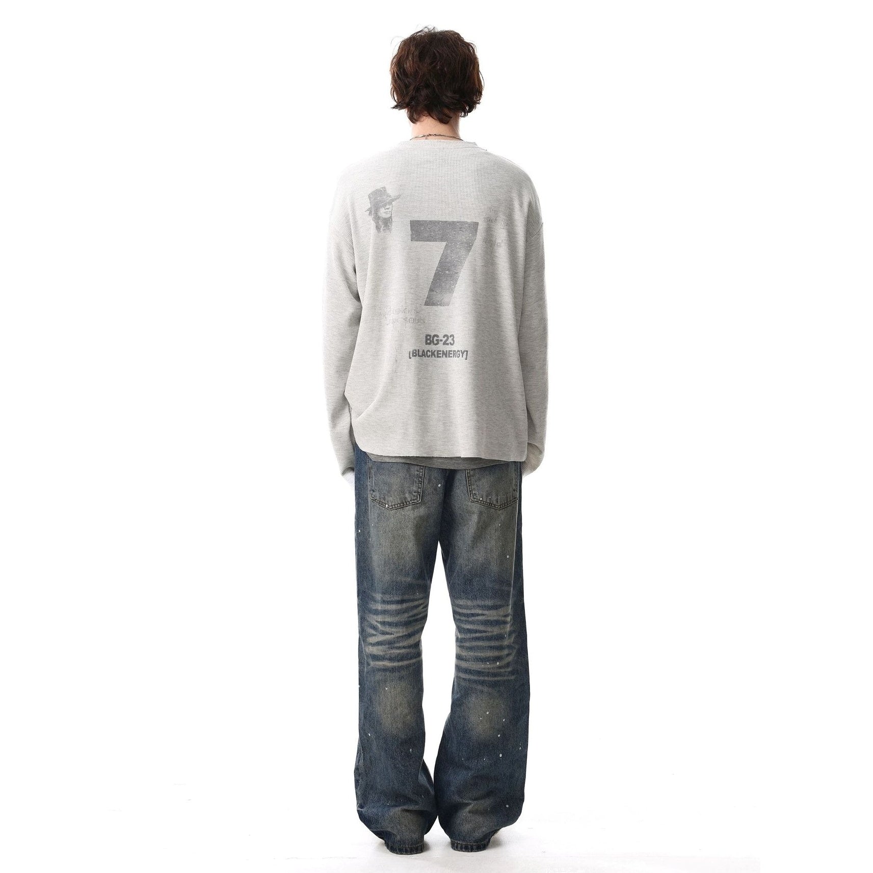 British-style Printed Long Sleeve Waffle T-shirt MB7413