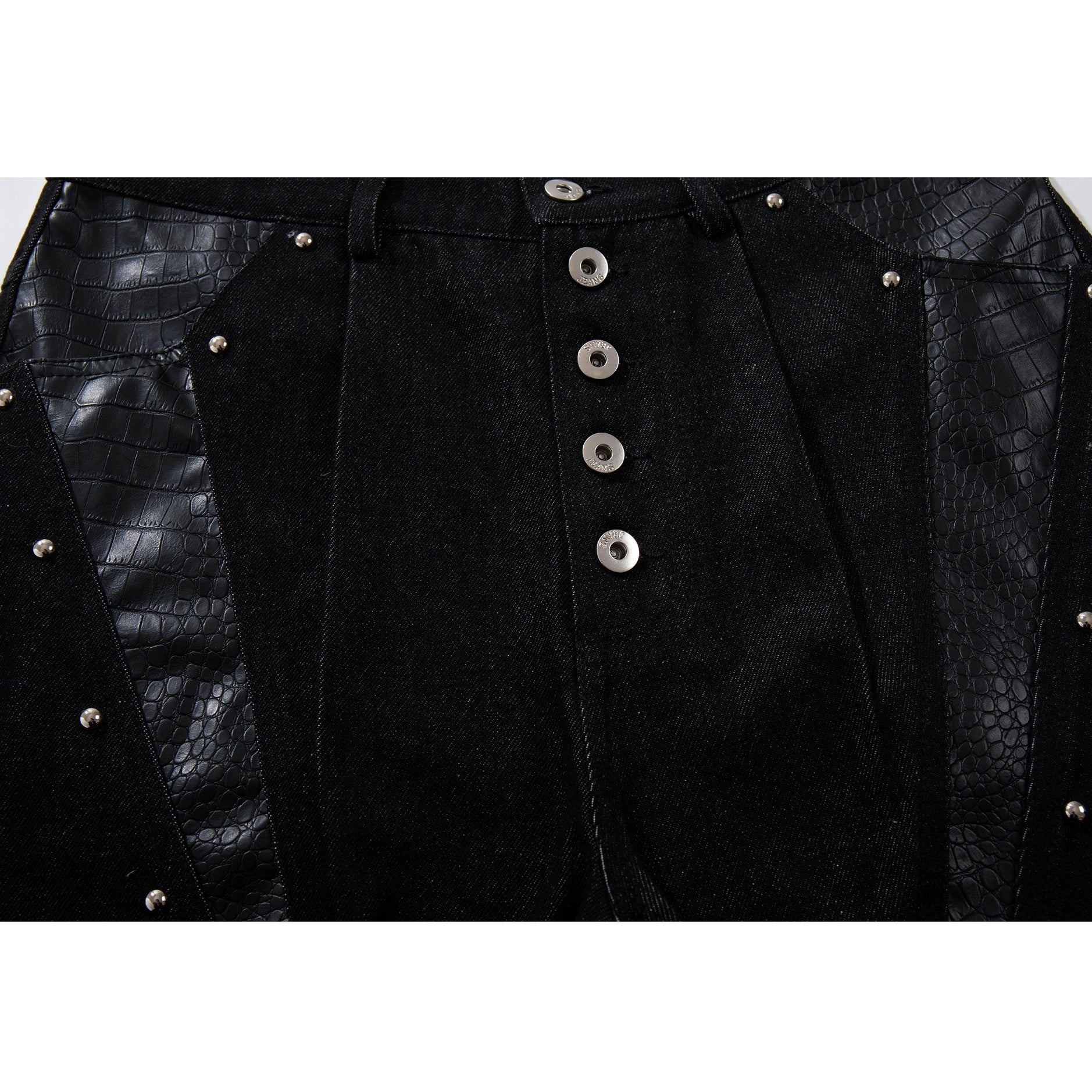 Studded Snake-Embossed Wide Denim Pants MB7411