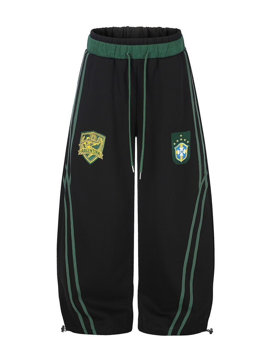 Emblem Double-Waist Striped Curved Sweat Pants MB7461