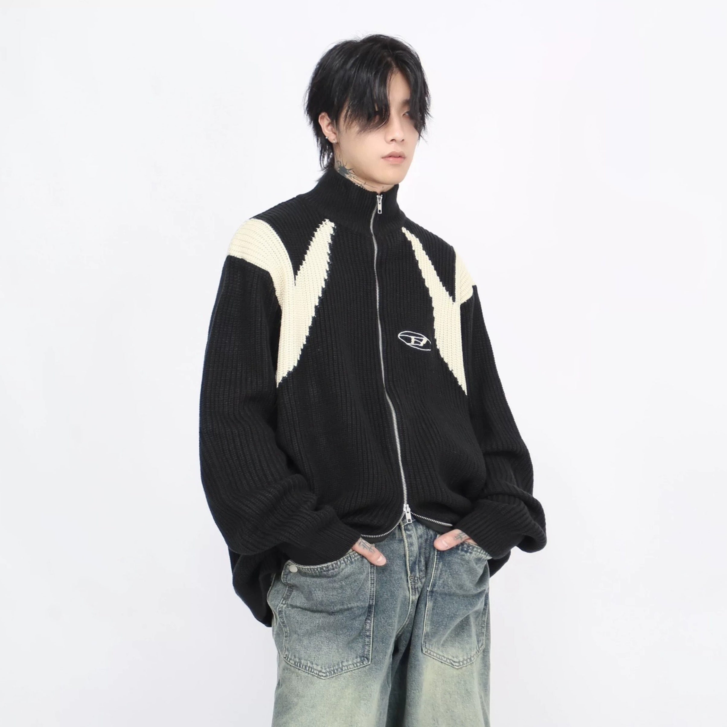 Color-Blocking Knitted Zip Jacket MB7418