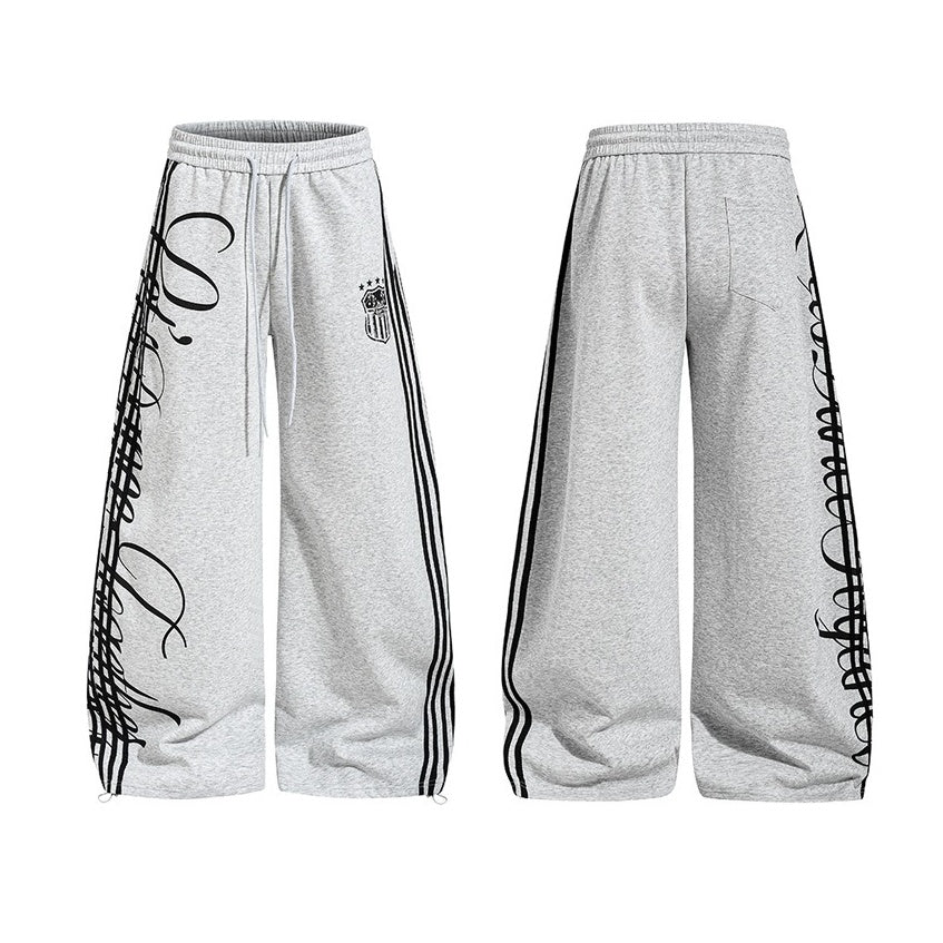 Side Line Letter Print Loose Sweat Pants MB7405