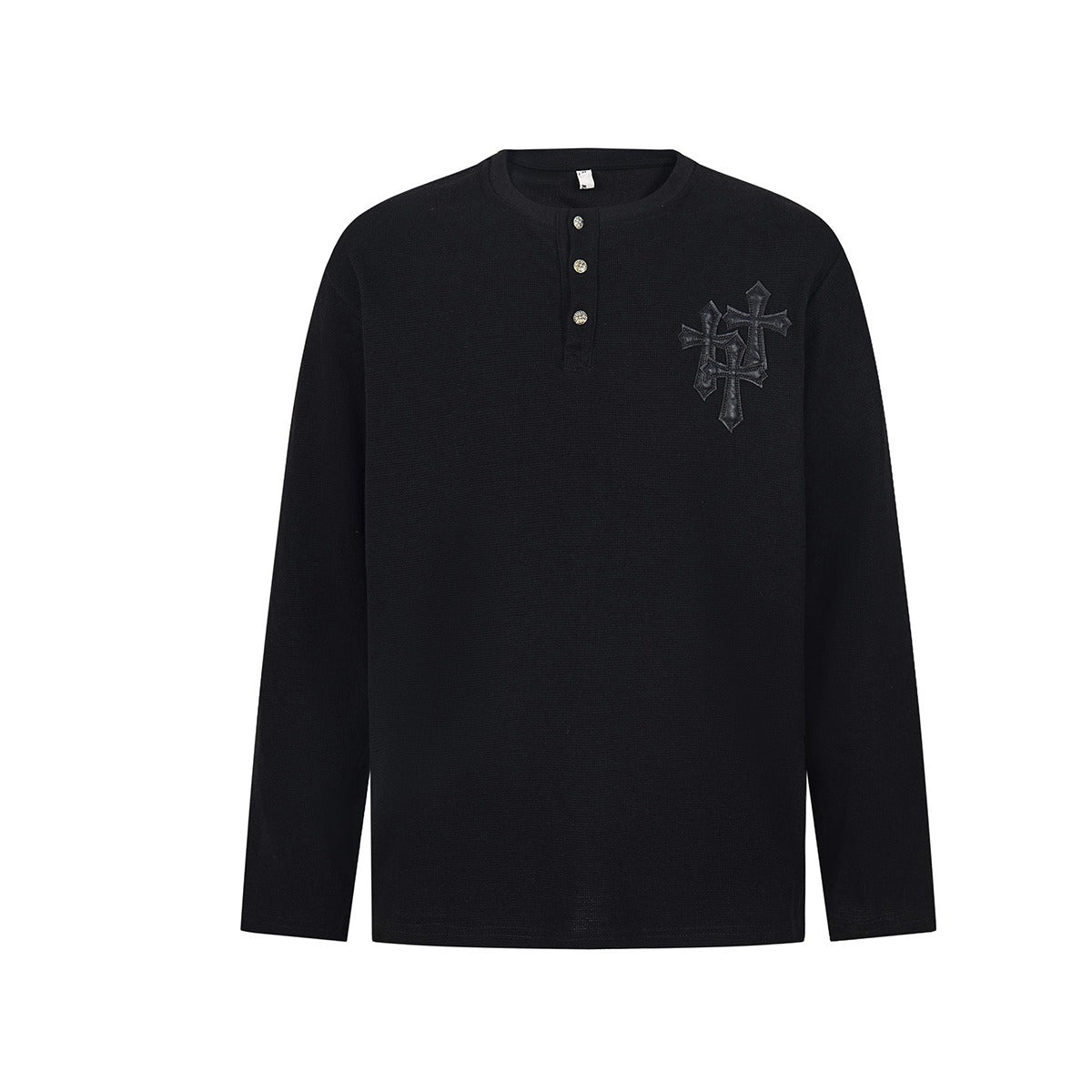Cross Patchwork Waffle Henry Long Sleeve T-Shirt MB7421