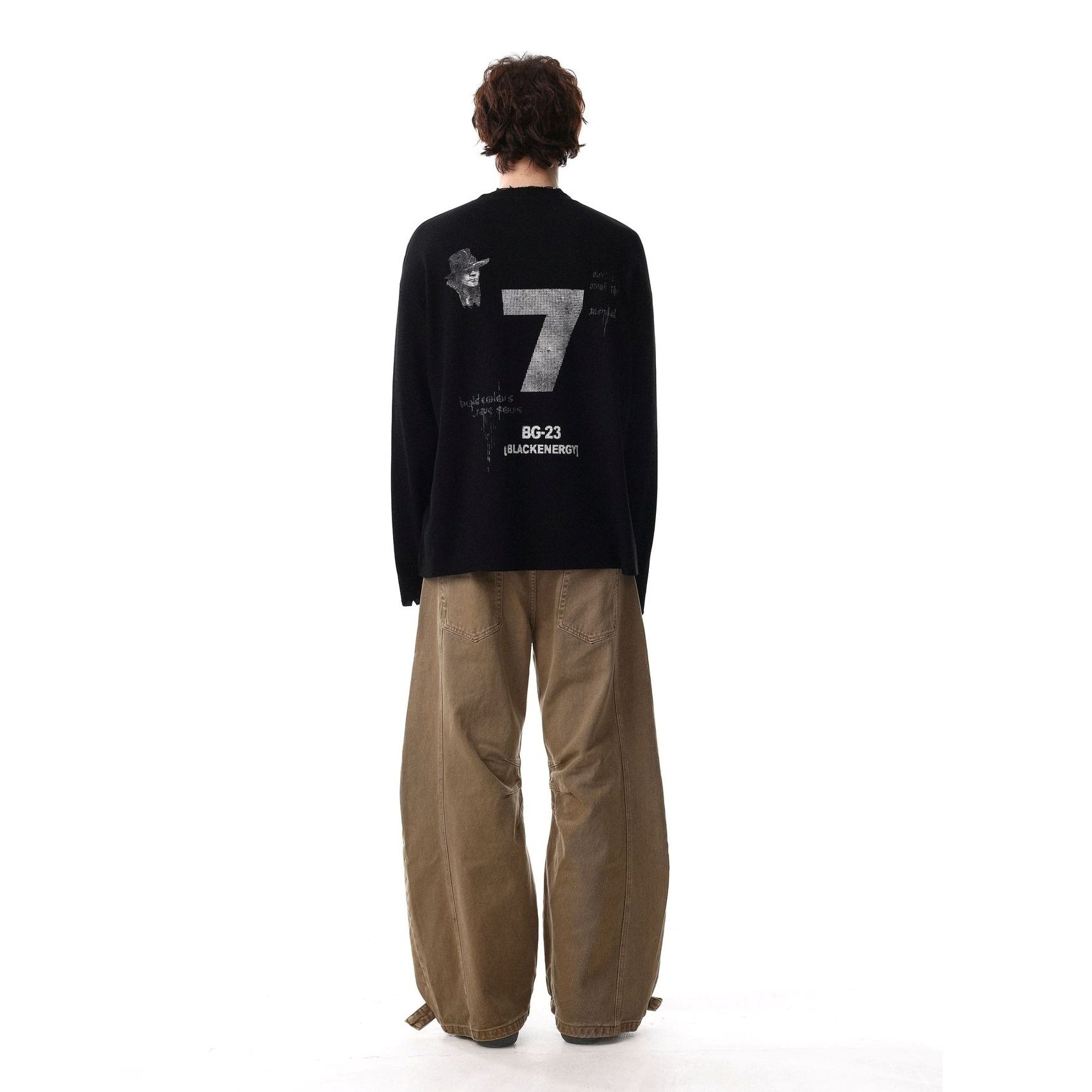 British-style Printed Long Sleeve Waffle T-shirt MB7413