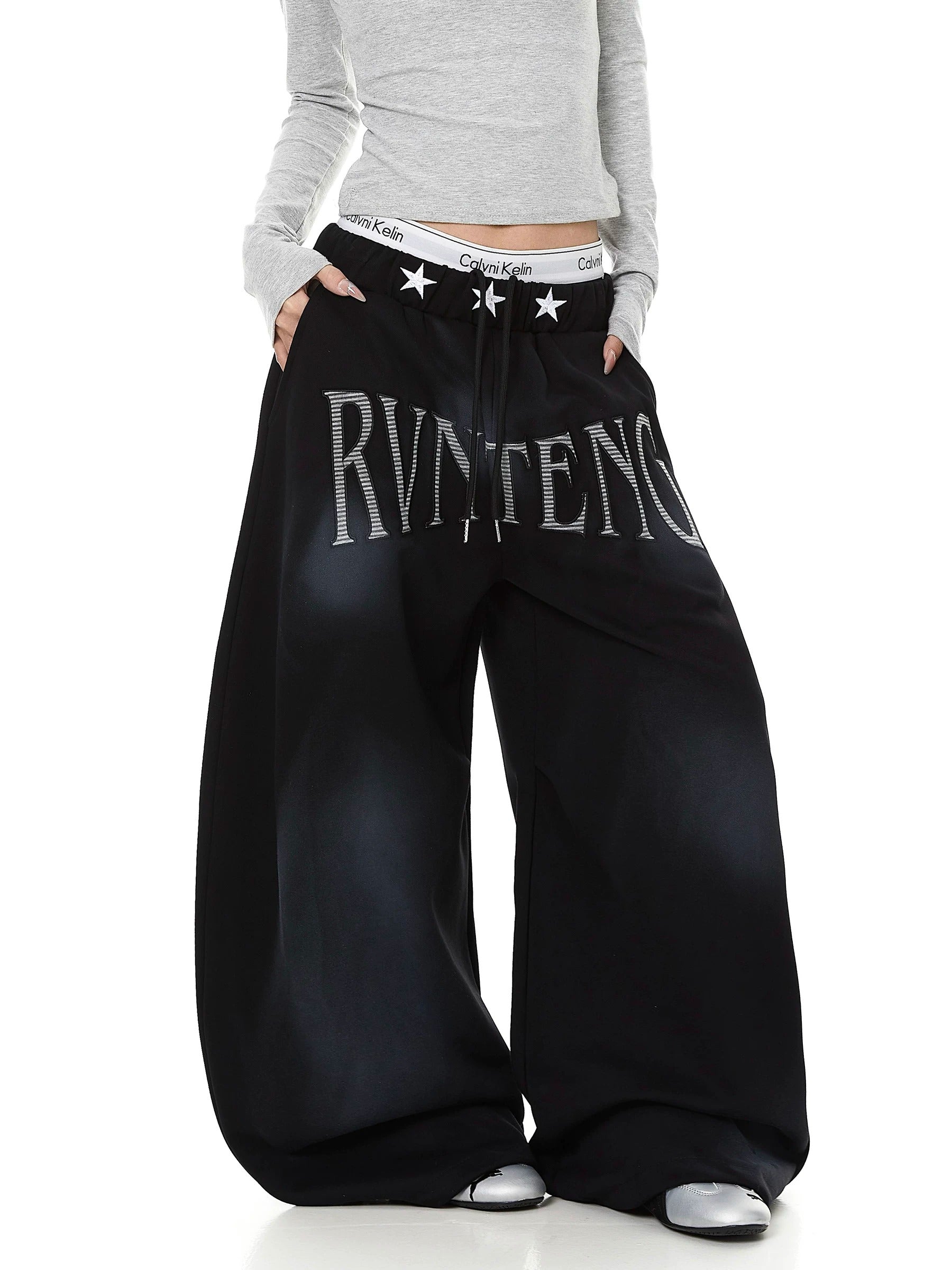 Dirty Dye Embroidered Wide Sweat Pants MB7437