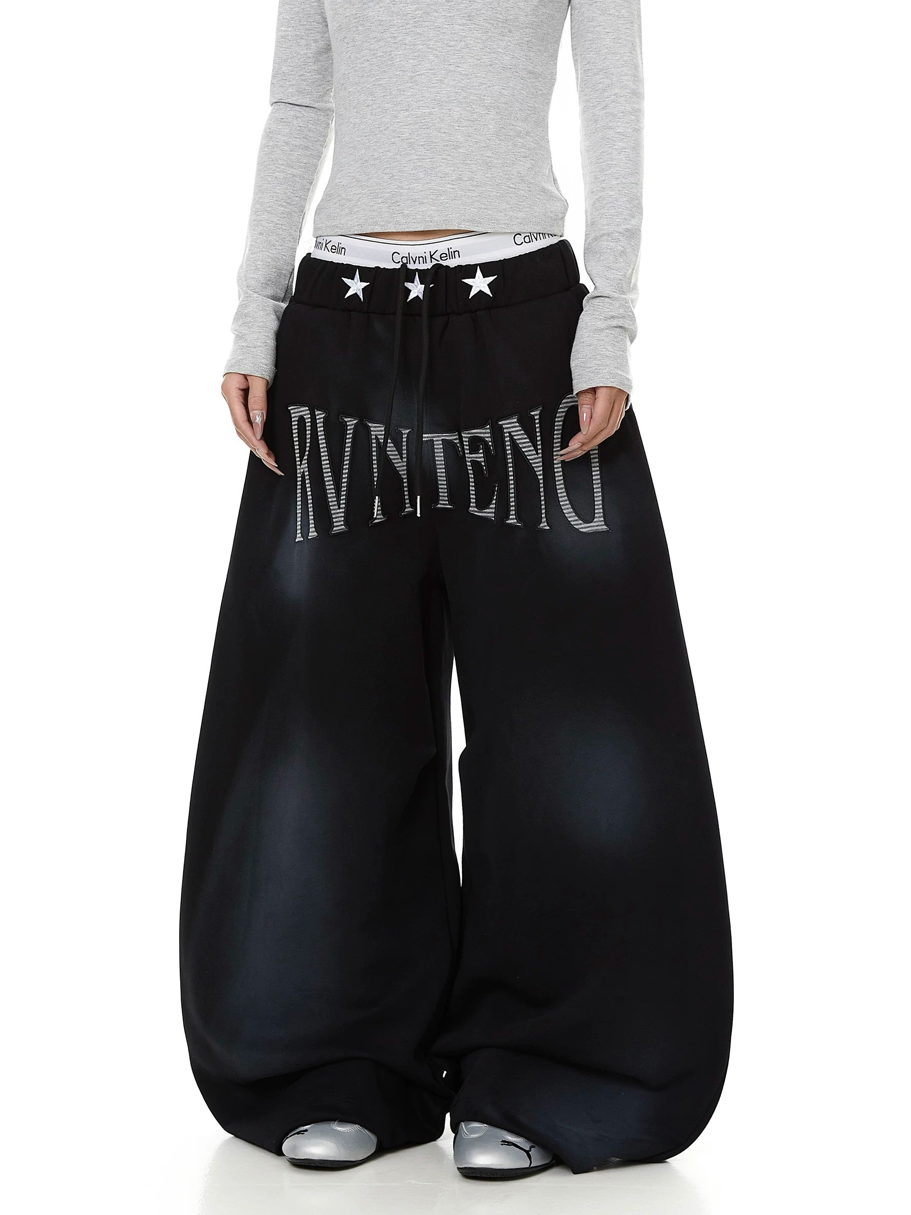 Dirty Dye Embroidered Wide Sweat Pants MB7437