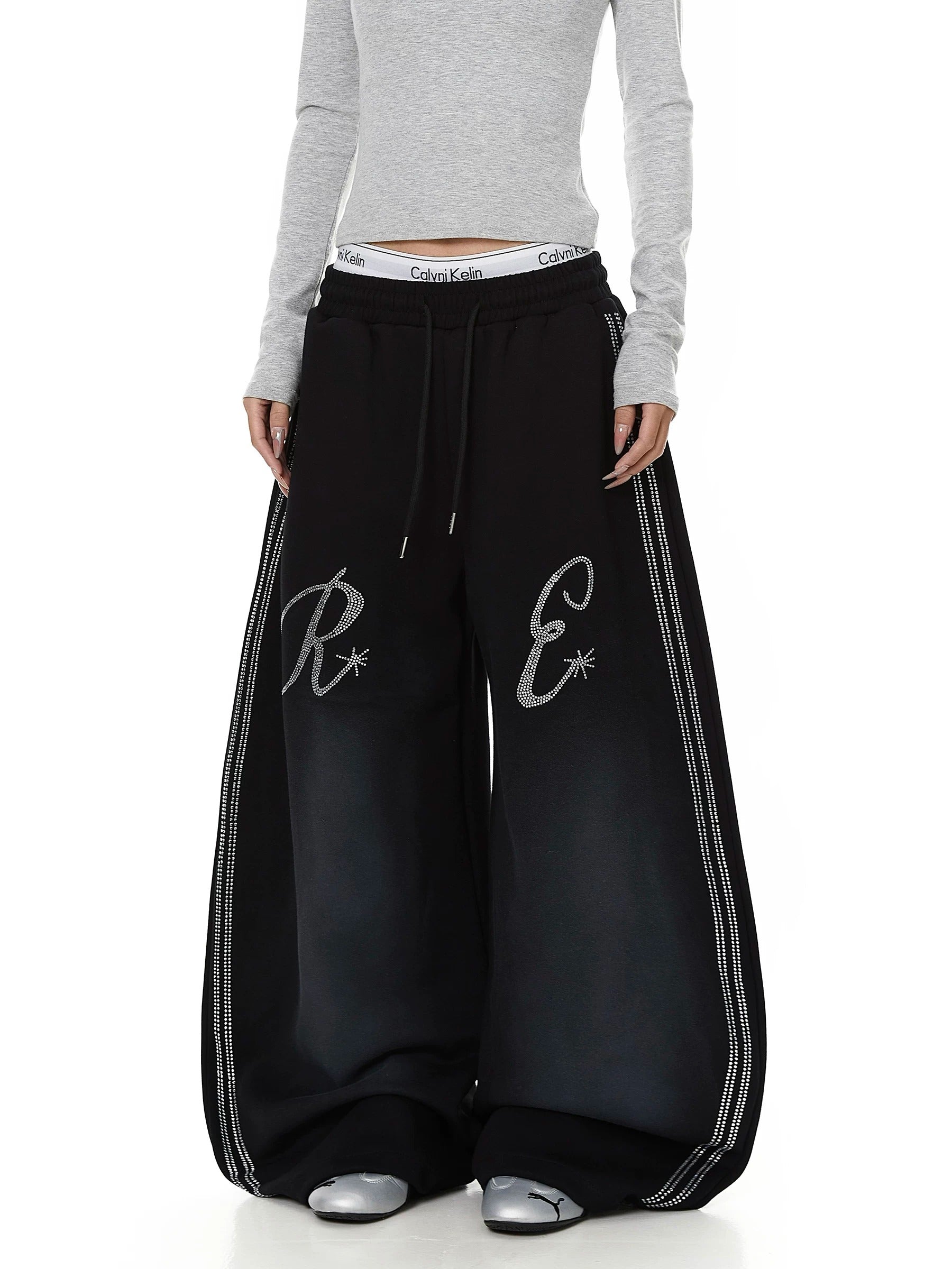 Rhinestone-Inspired Wide-leg Sweat Pants MB7438
