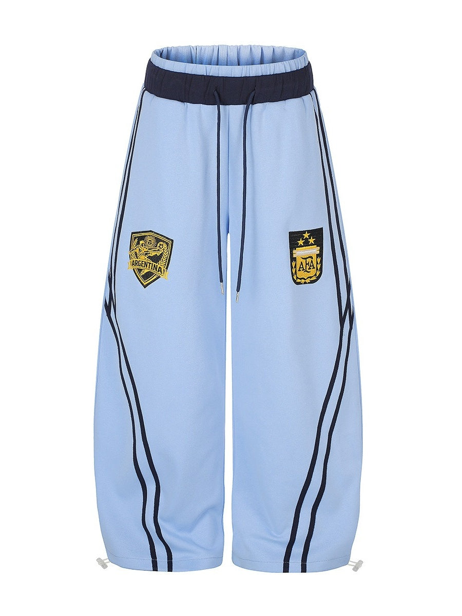 Emblem Double-Waist Striped Curved Sweat Pants MB7461