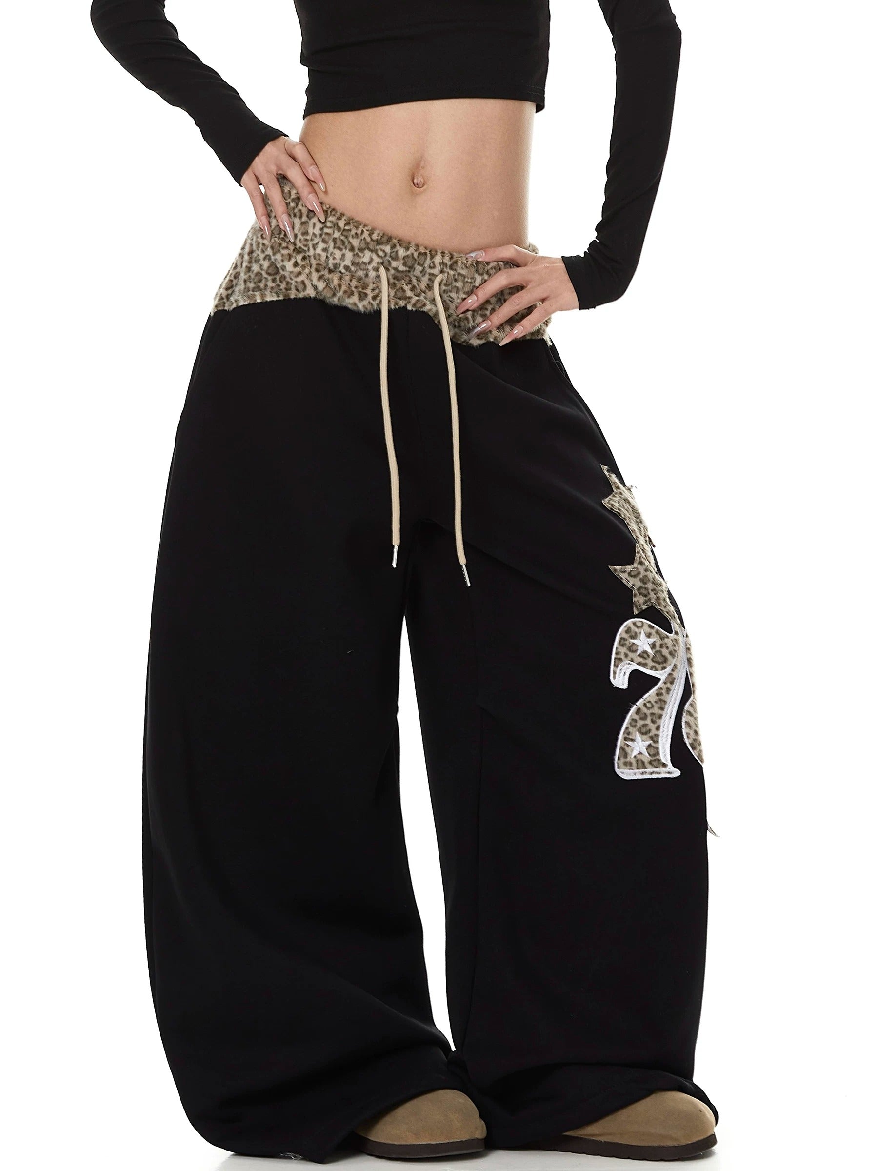 Leopard Print Patchwork Loose Sweat Pants MB7439