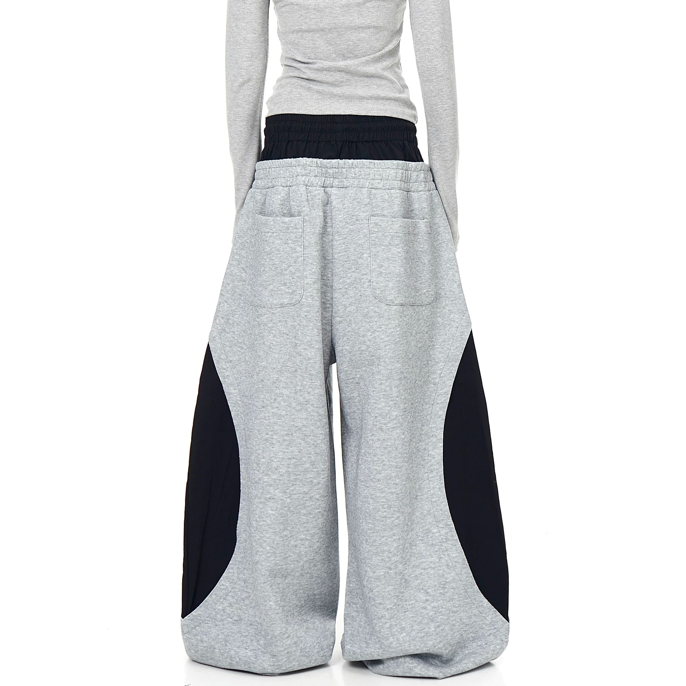 Double-Waist Patchwork Three-Stripe Wide Sweat Pants MB7406