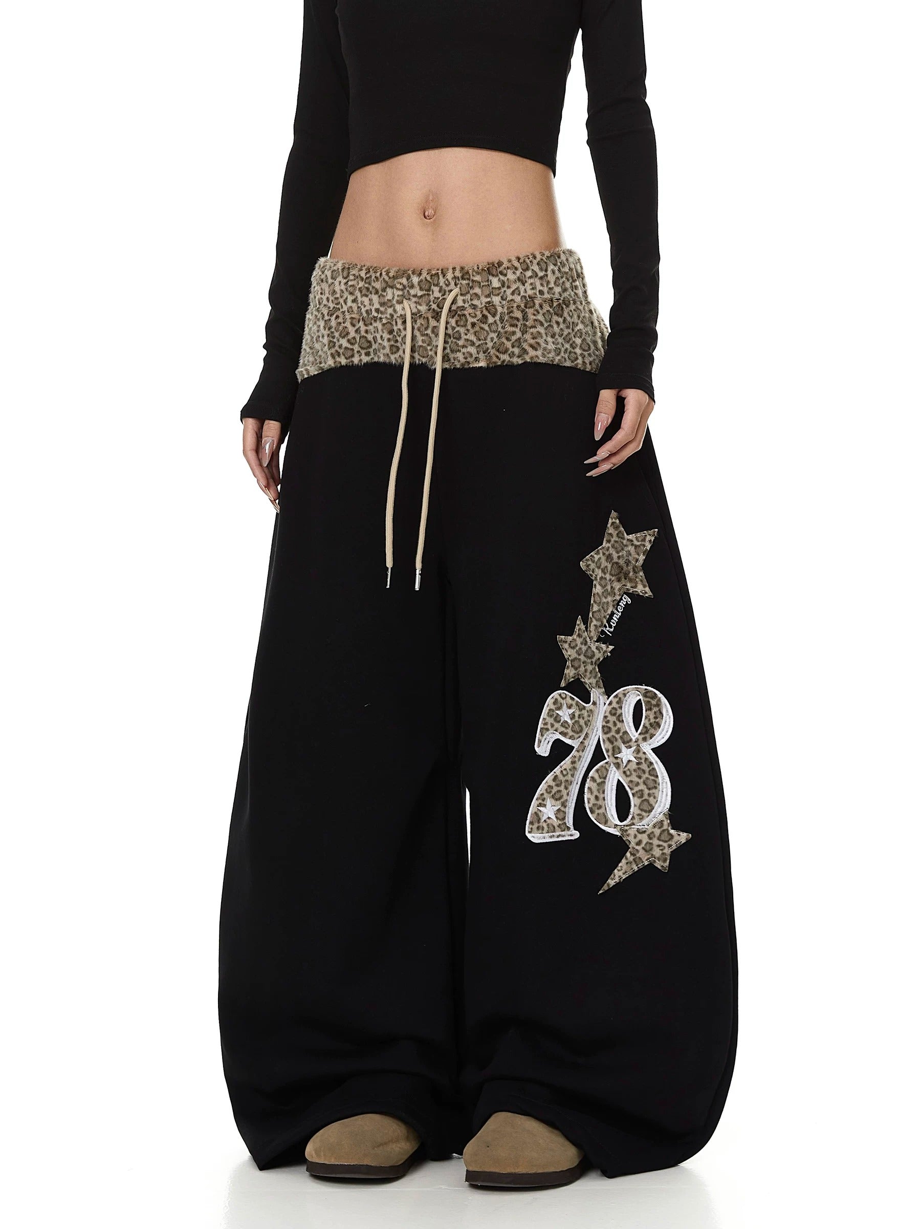 Leopard Print Patchwork Loose Sweat Pants MB7439