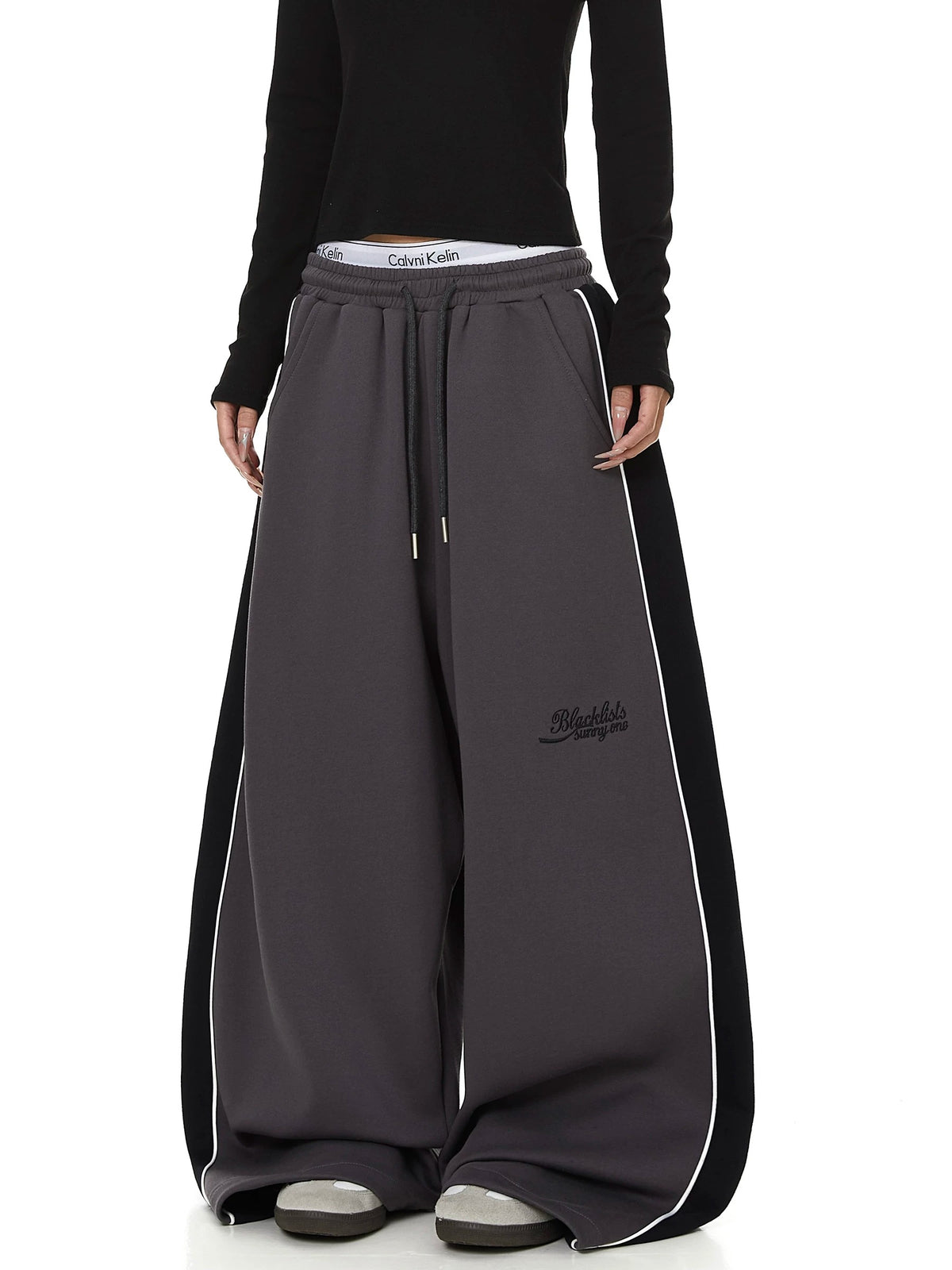 Color-Block Striped Curved Sweat Pants MB7448
