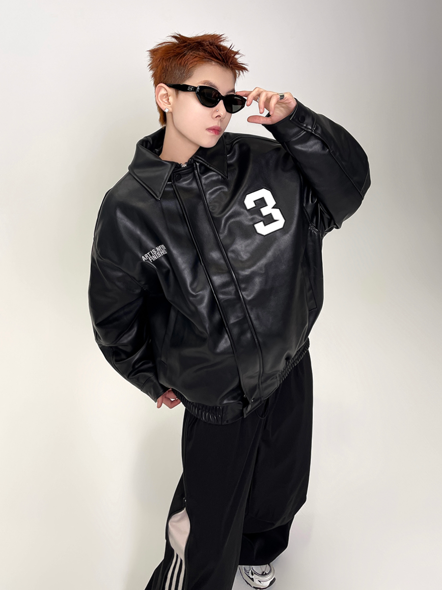 PU Leather Patch Embroidery Jacket EAT046