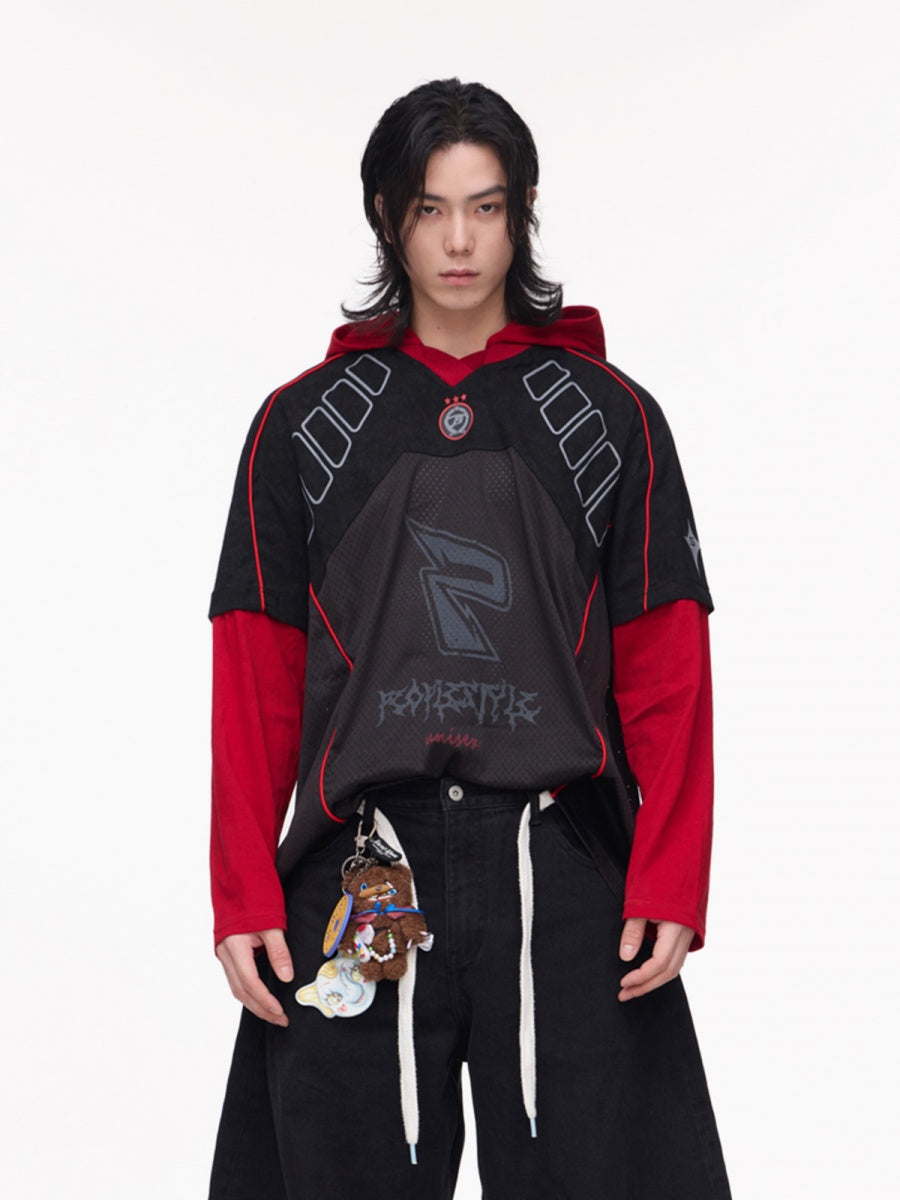 Fake Two-piece Long-sleeved Hooded T-shirt MB7320