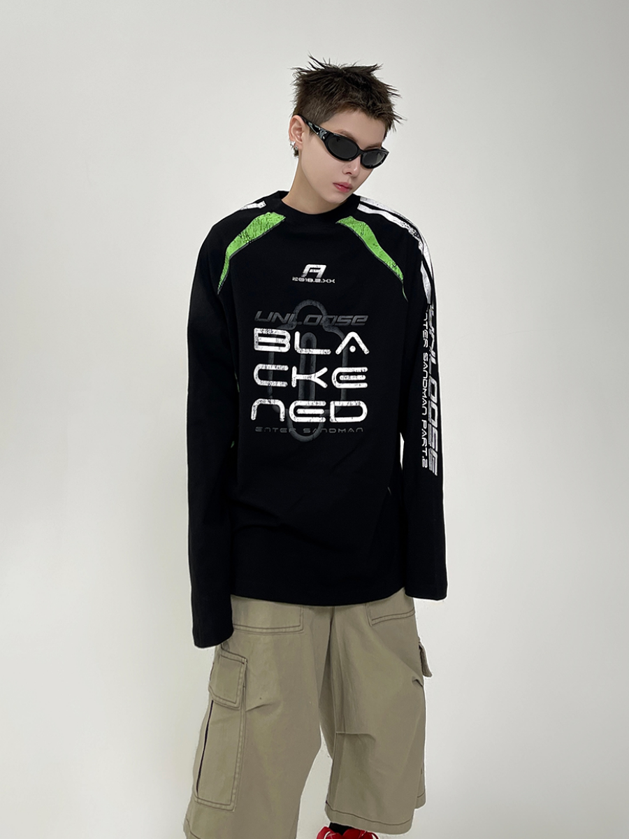Stitching Contrasting Print Long Sleeve T-shirt EAT082