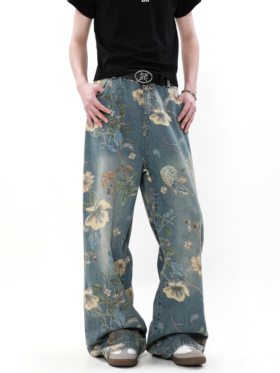 Retro Floral Print Loose Jeans MB7151