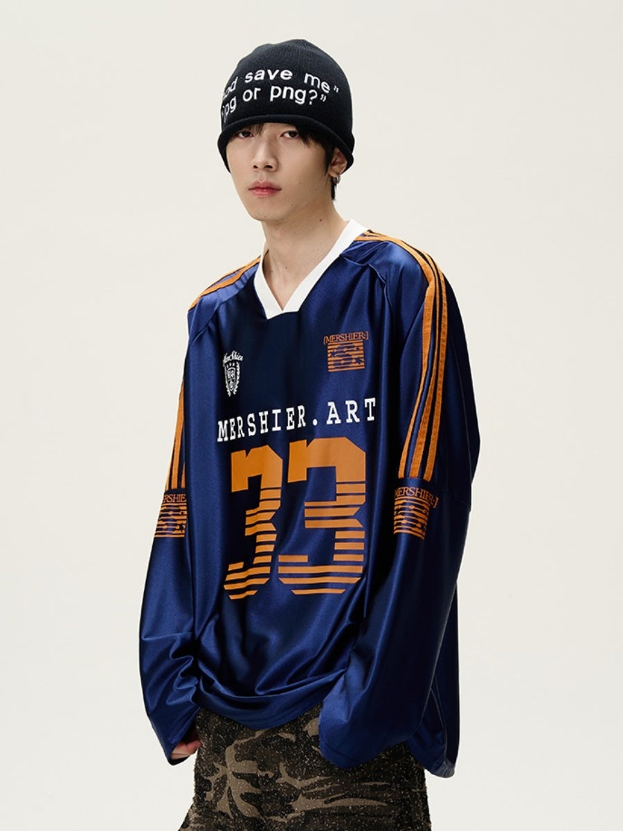V-Neck Sports Style Long-sleeved T-shirts MB7096