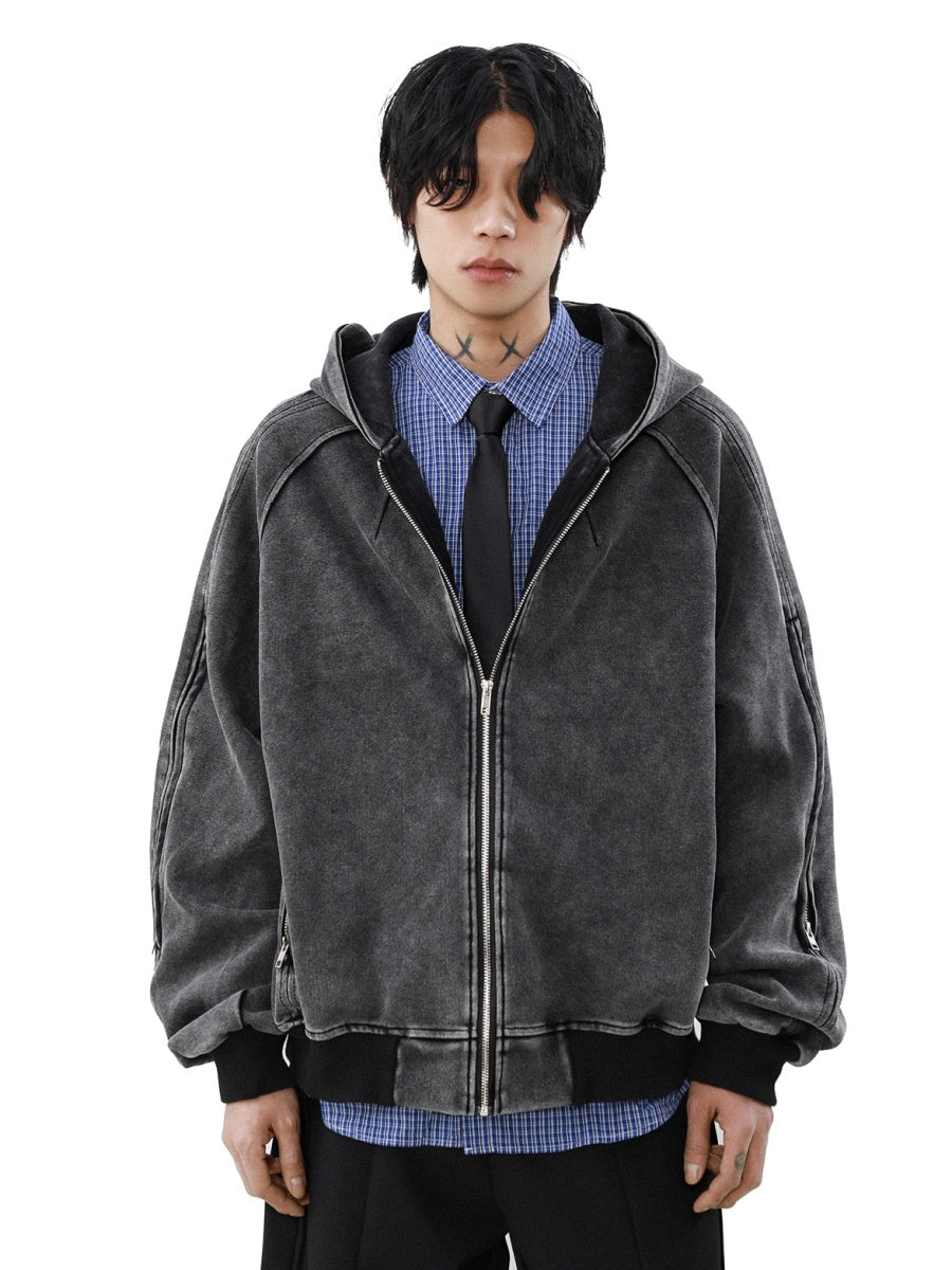 Washed Hooded Zipper Jacket MB7331
