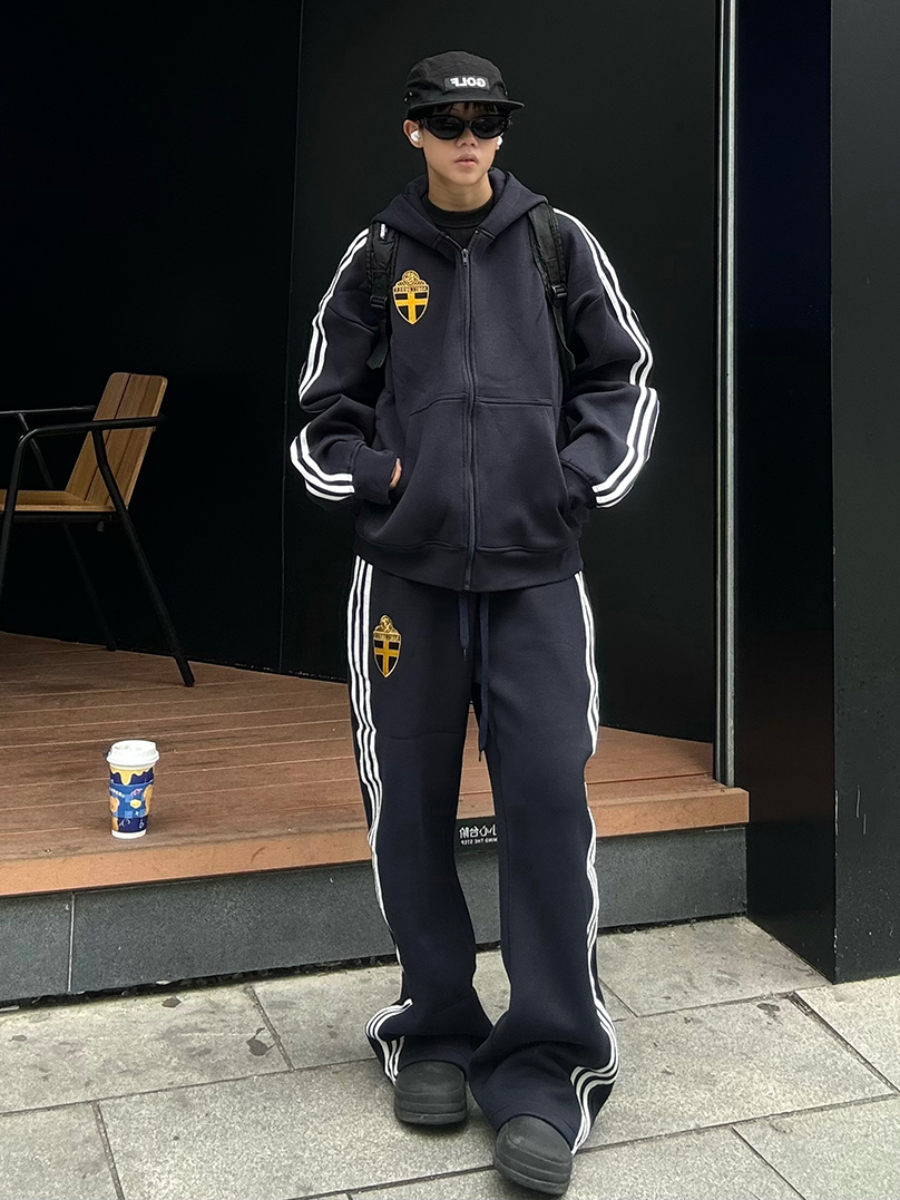 【上下別売り】Three-Bar Loose Casual Zip-up Hooded Parka & Sweat Pants MB7167
