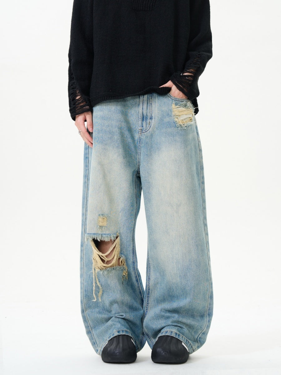 Wash Distressed Ripped Loose Jeans NA7008