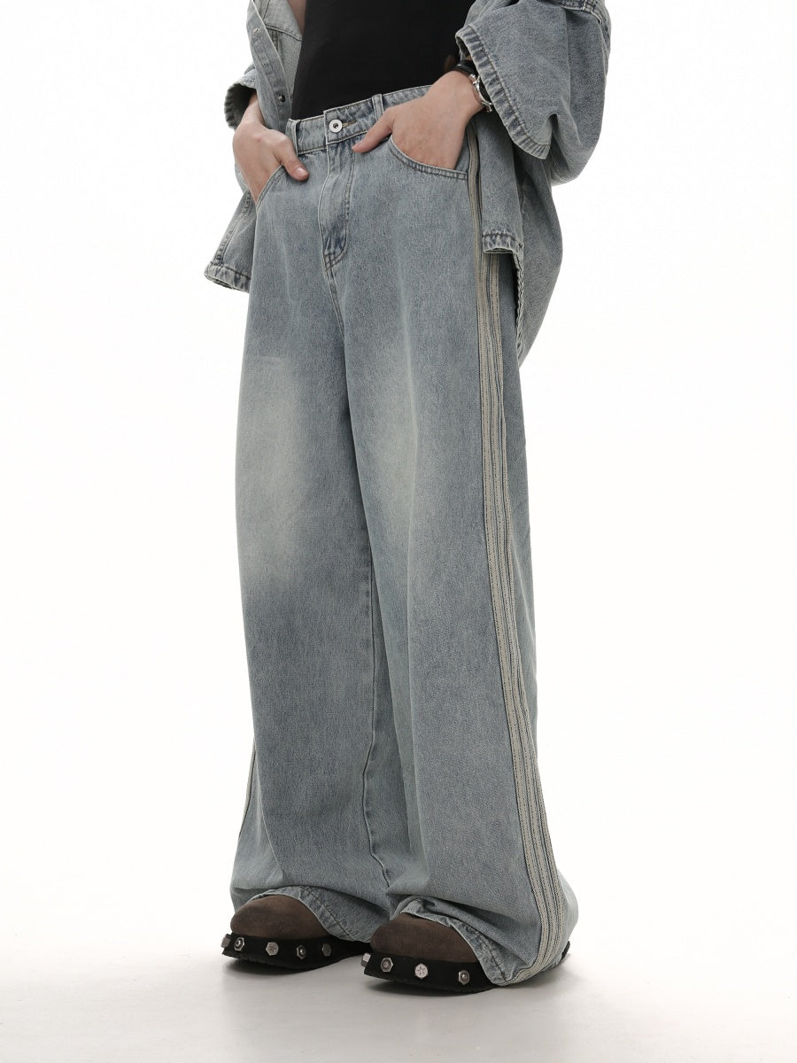 Classic Bar Distressed Loose Straight-leg Jeans GB7004