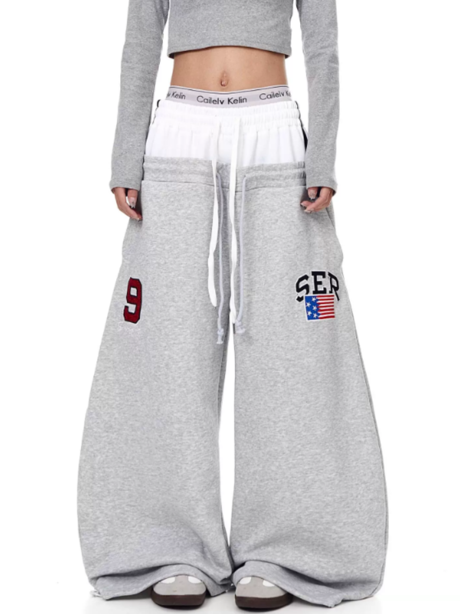 Double-Waist Letter Print Curve Sweat Pants MB7414