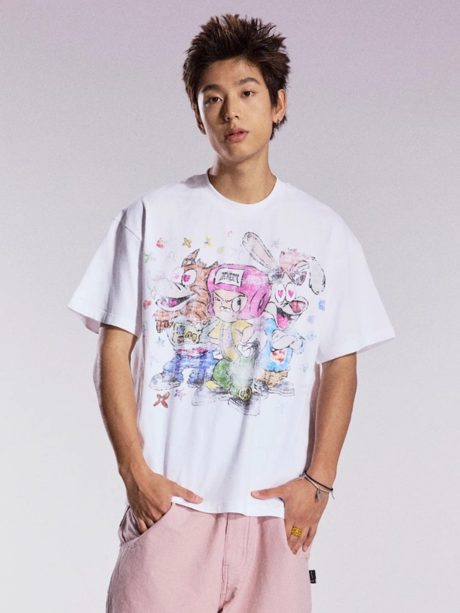 Cartoon Graffiti Three Brothers Loose T-shirt MB7357