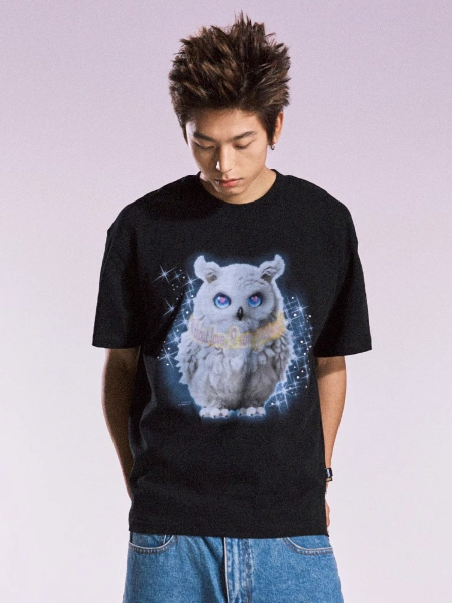 Owl Rhinestone Loose T-shirt MB7361