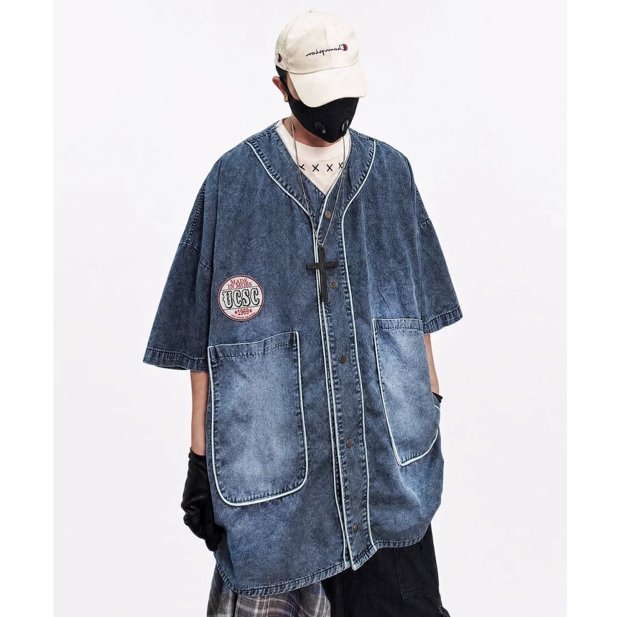 Loose Washed Denim Baseball Shirt MB7380