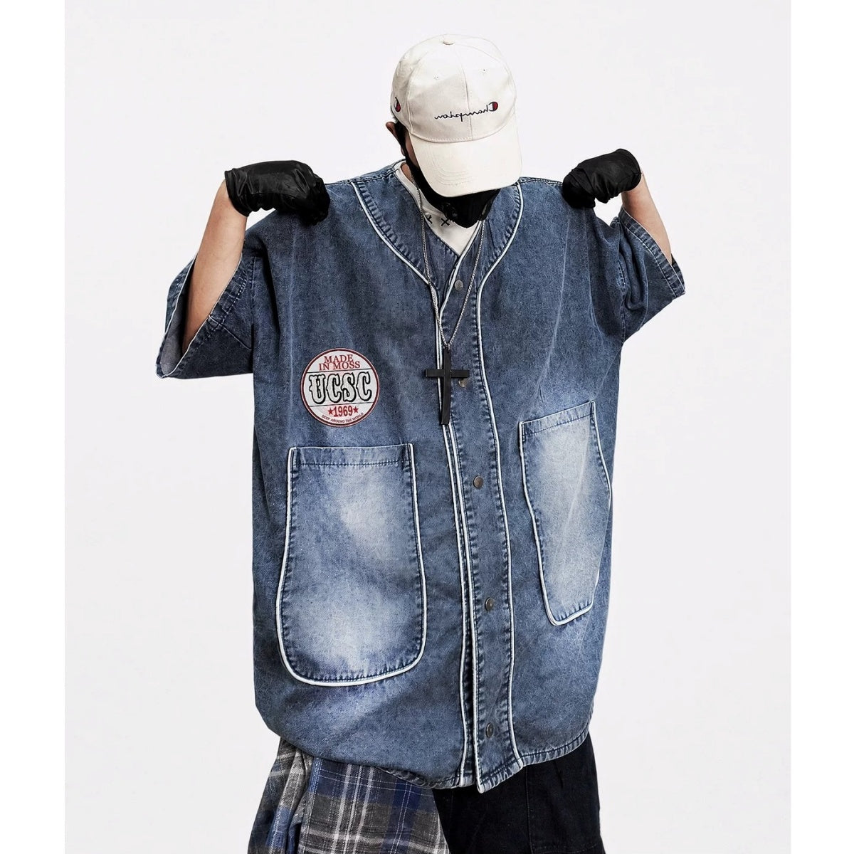Loose Washed Denim Baseball Shirt MB7380
