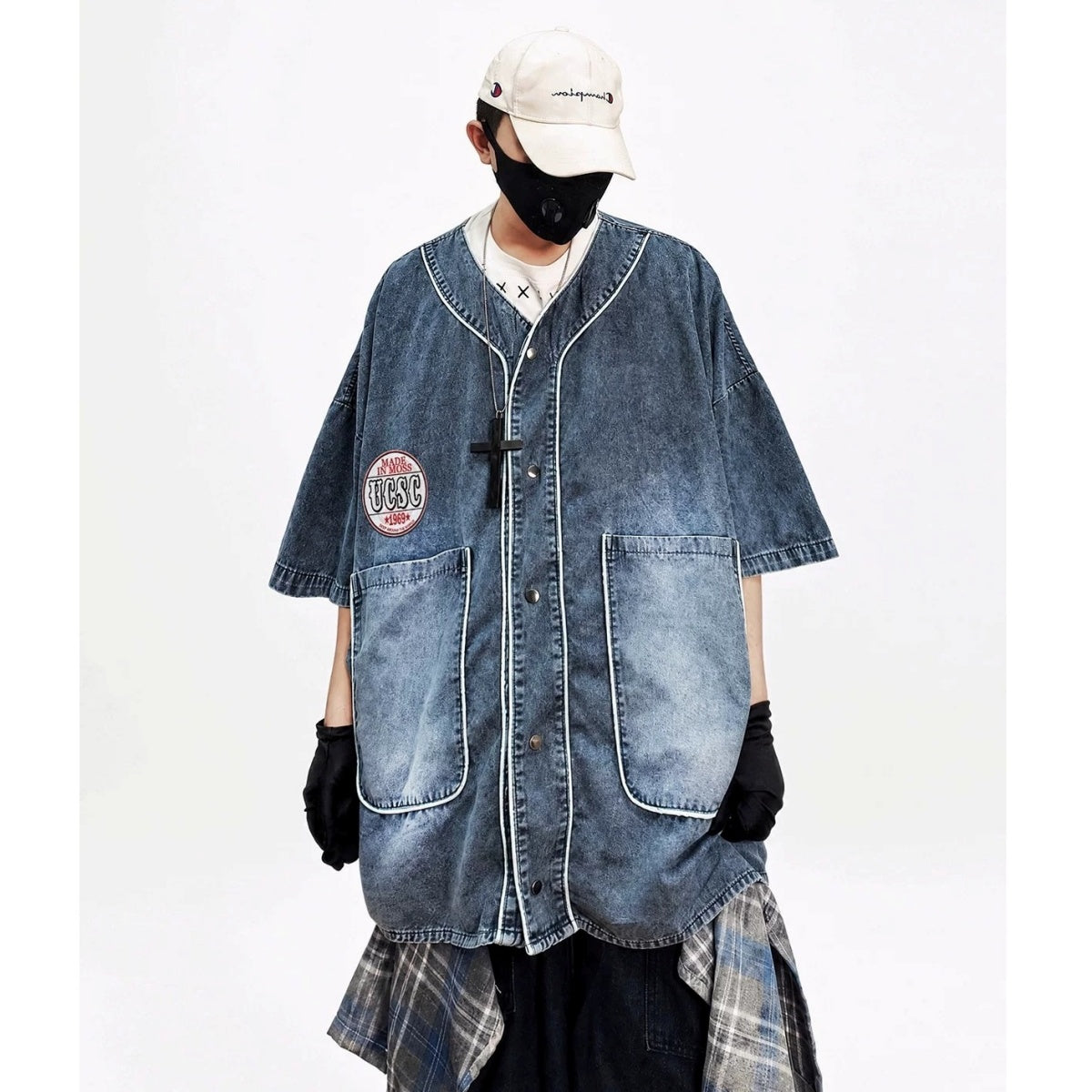 Loose Washed Denim Baseball Shirt MB7380