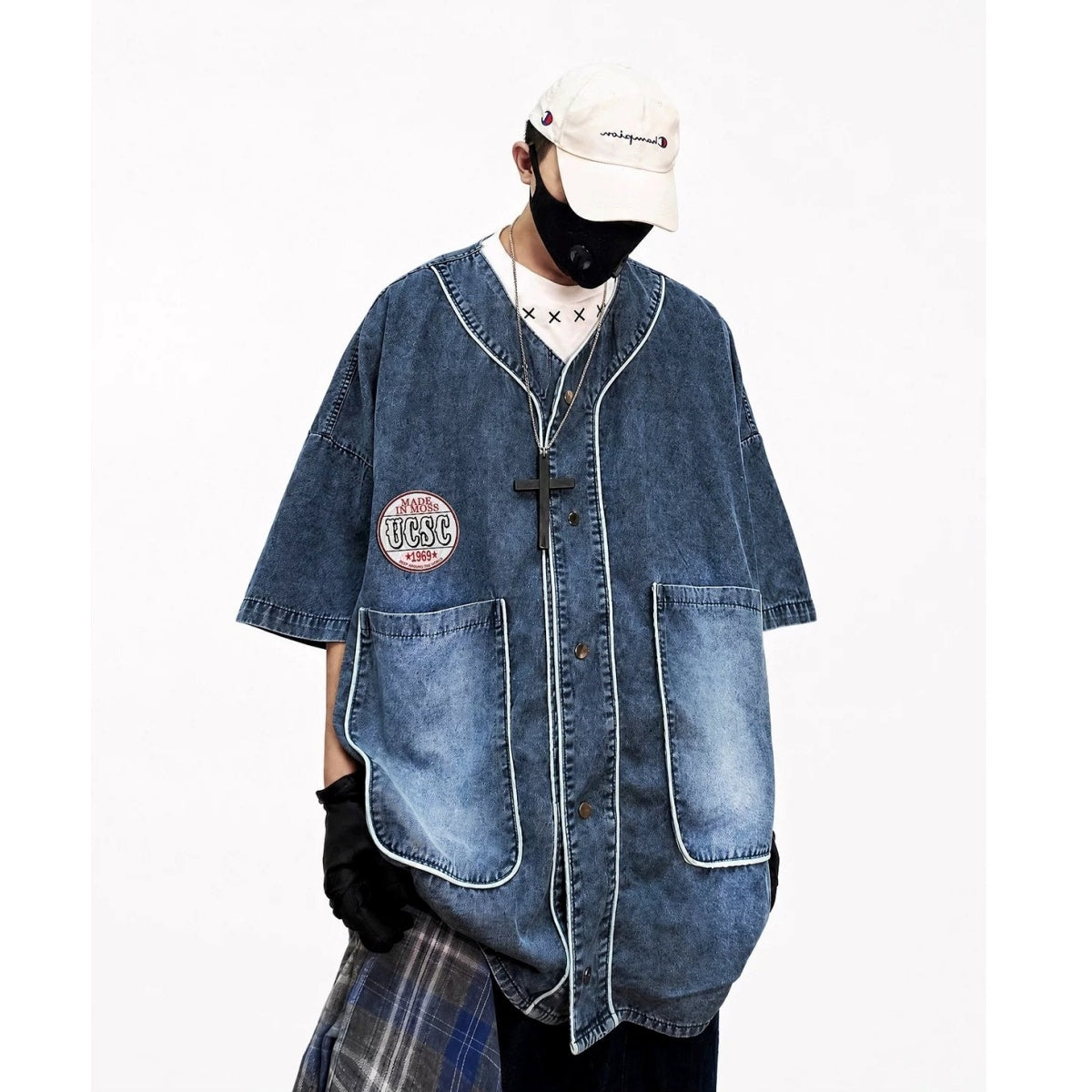 Loose Washed Denim Baseball Shirt MB7380