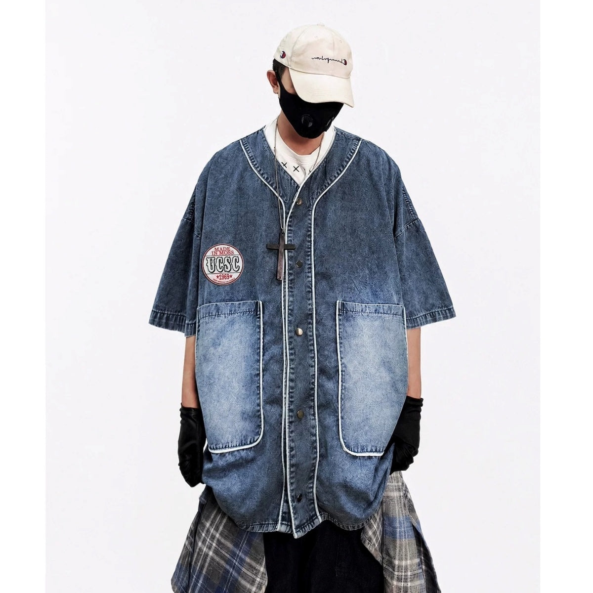 Loose Washed Denim Baseball Shirt MB7380