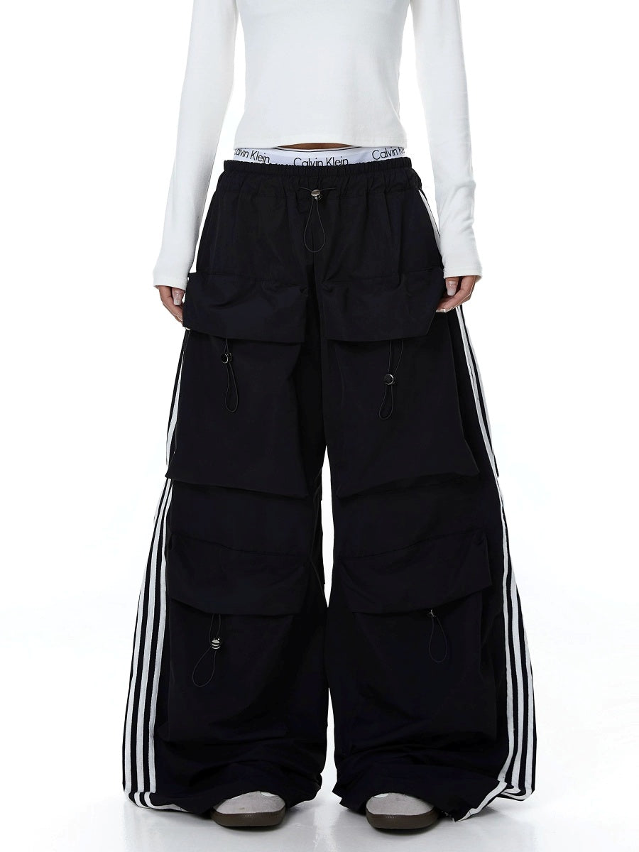 Striped Pleated Multi-Pocket Paratrooper Pants MB7403