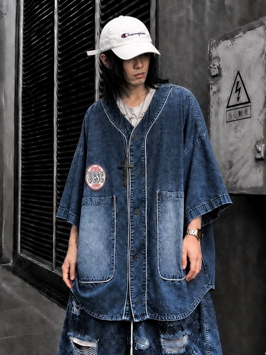 Loose Washed Denim Baseball Shirt MB7380