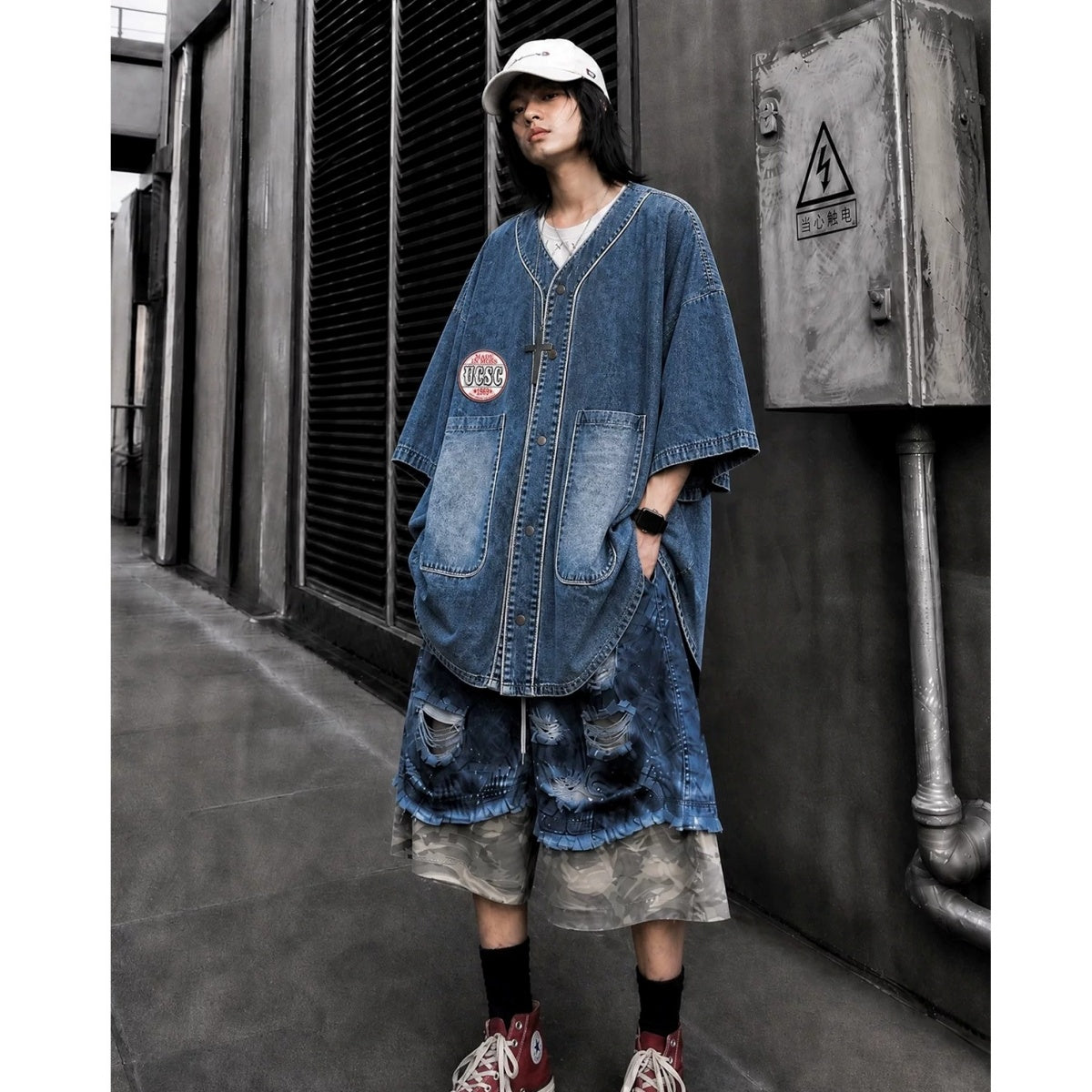 Loose Washed Denim Baseball Shirt MB7380